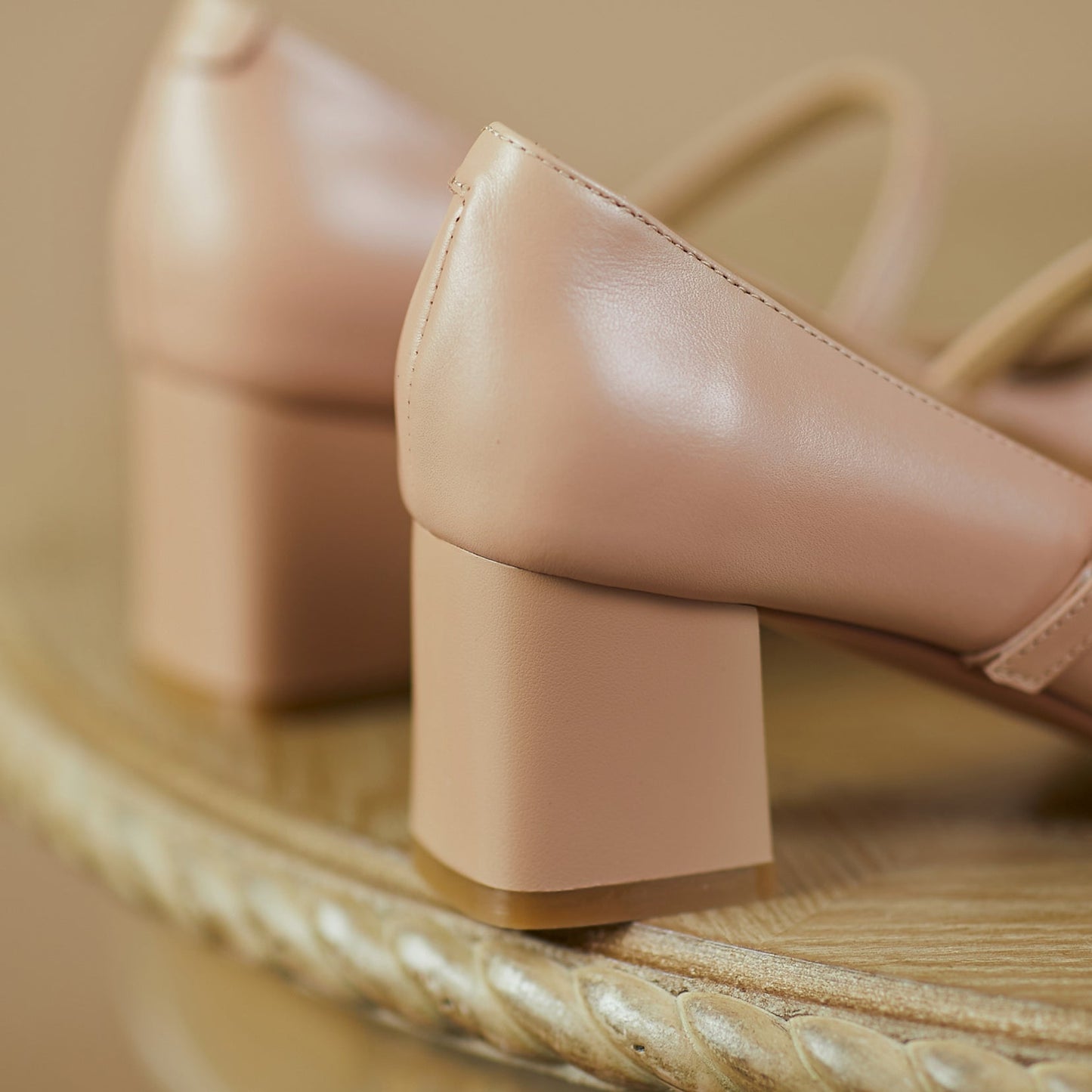 Nine Seven Women's Handmade Genuine Leather Square Toe Mid Block Heel Buckle Closure Creases Mary Jane Pumps