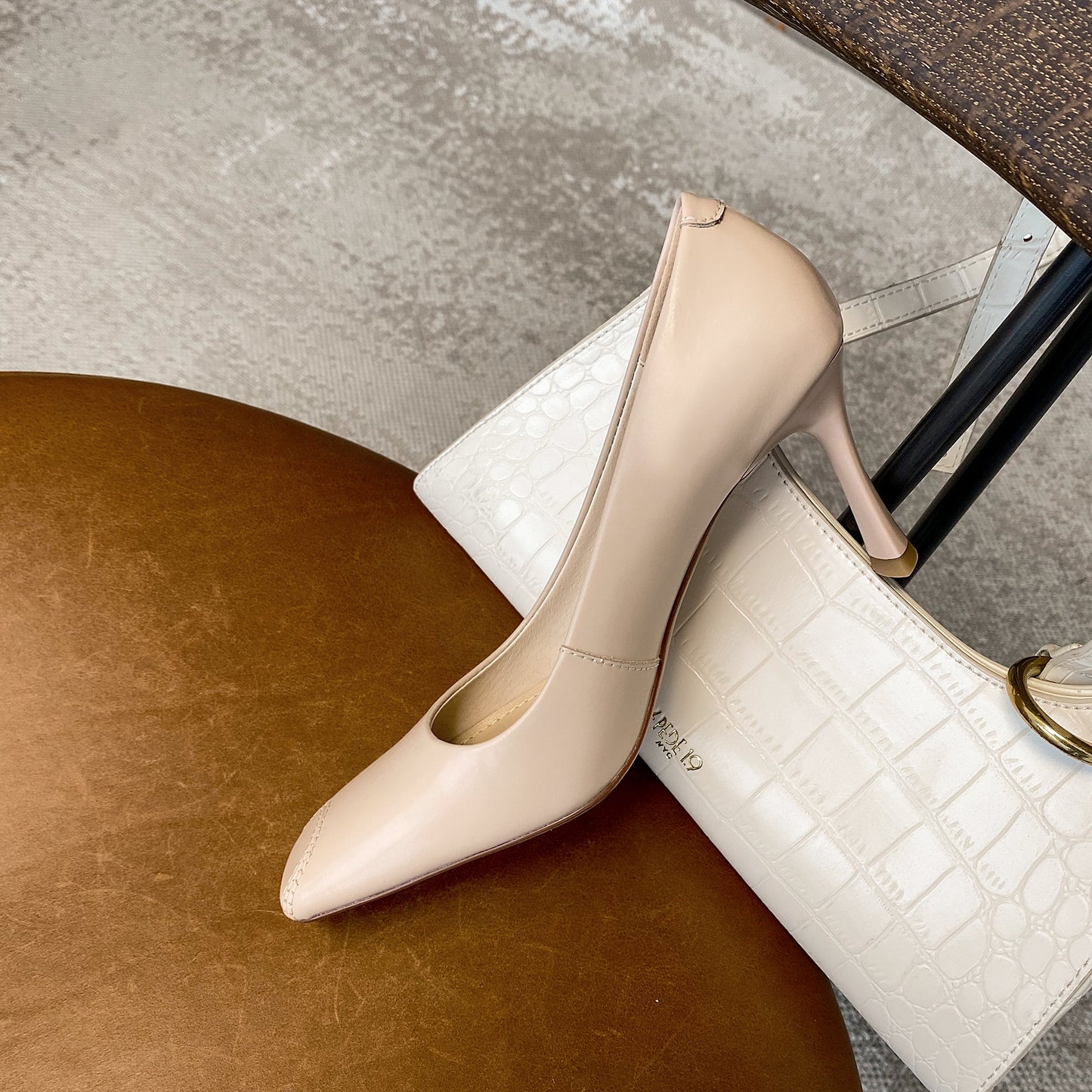 Nine Seven Women's Genuine Leather Square Toe Handmade Stiletto Mid Heels Elegant Dress Pumps