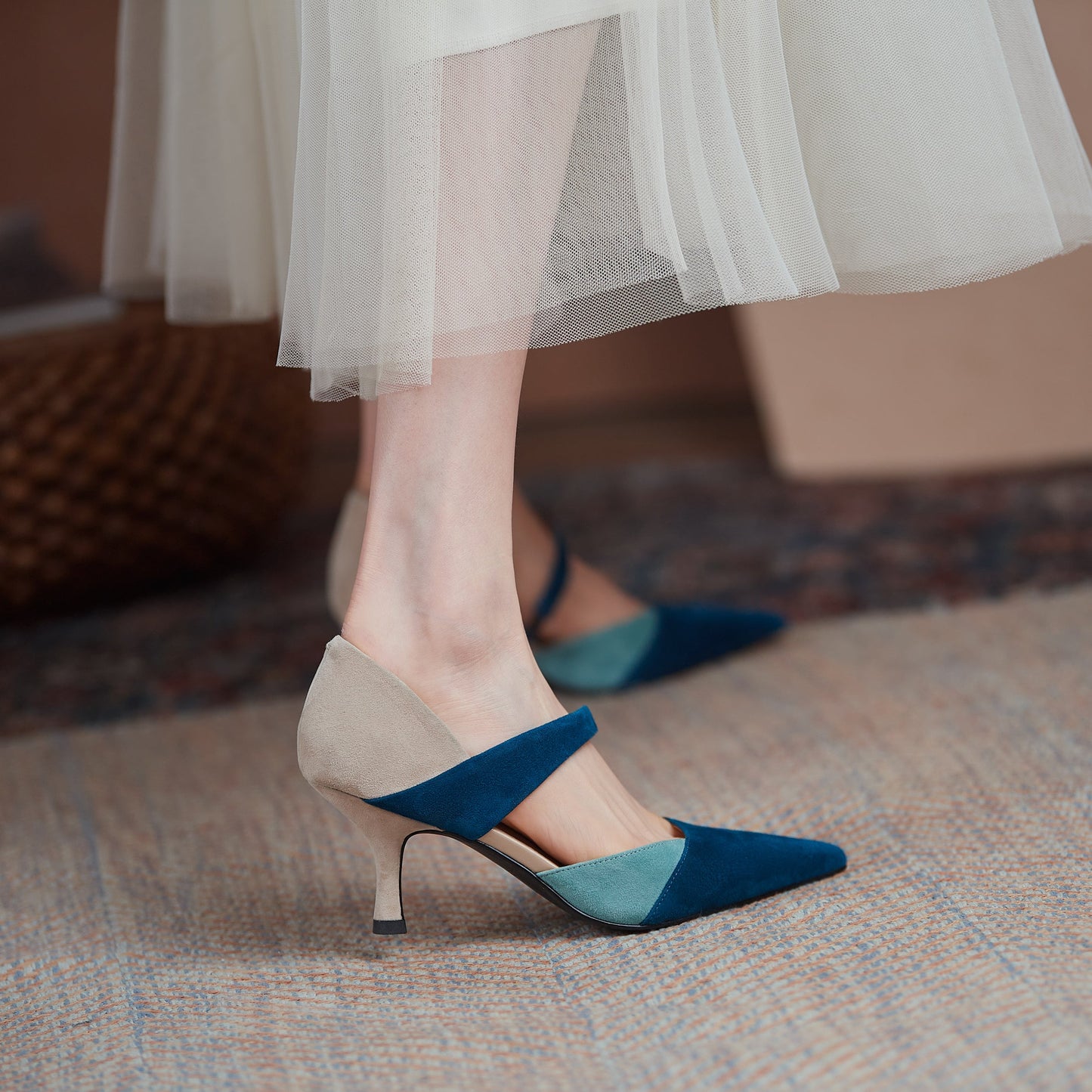 Nine Seven Suede Leather Women's Handmade Assorted Colors Pointed Toe Mid Heel Graceful Summer Dress Pumps