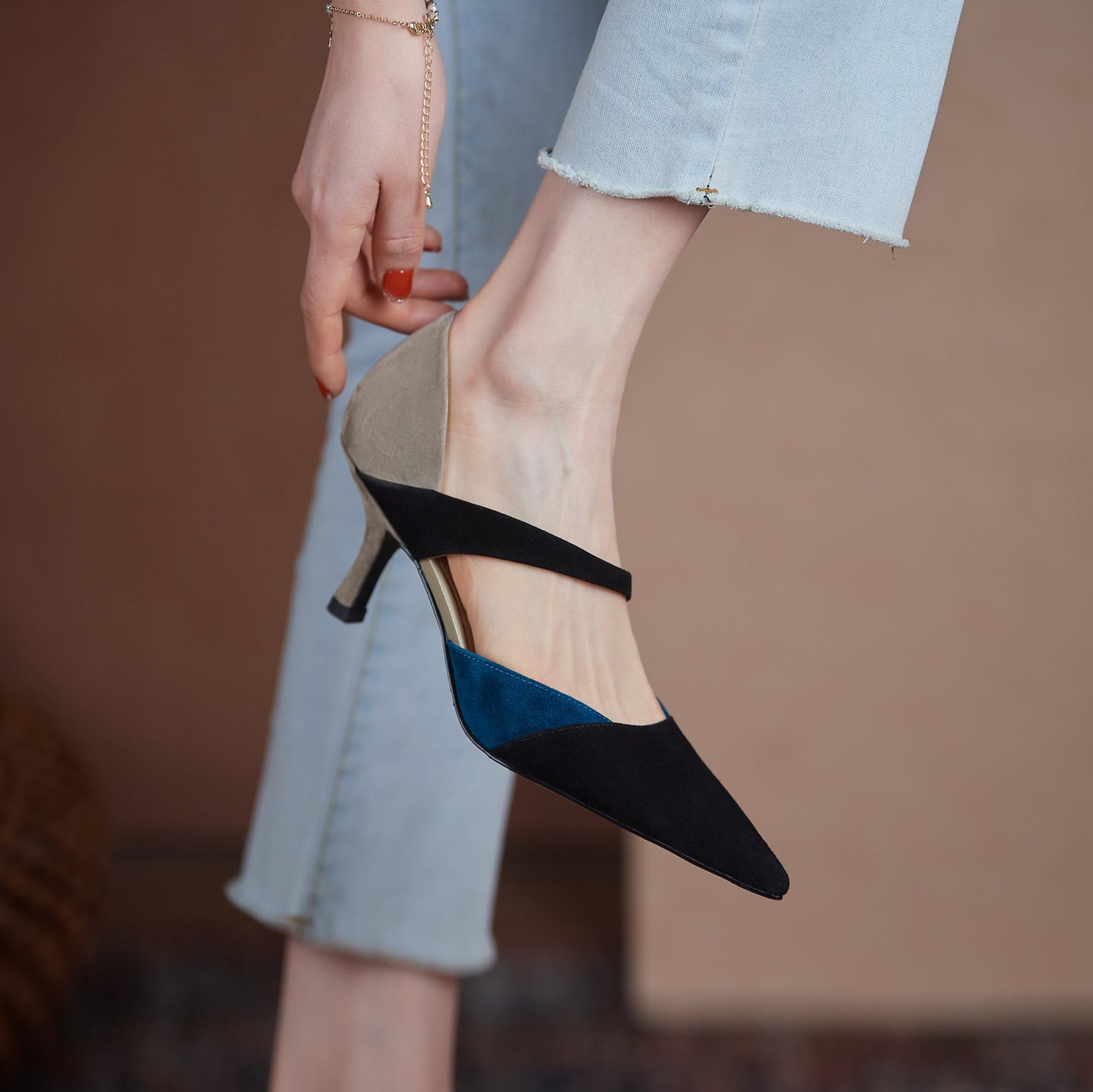 Nine Seven Suede Leather Women's Handmade Assorted Colors Pointed Toe Mid Heel Graceful Summer Dress Pumps