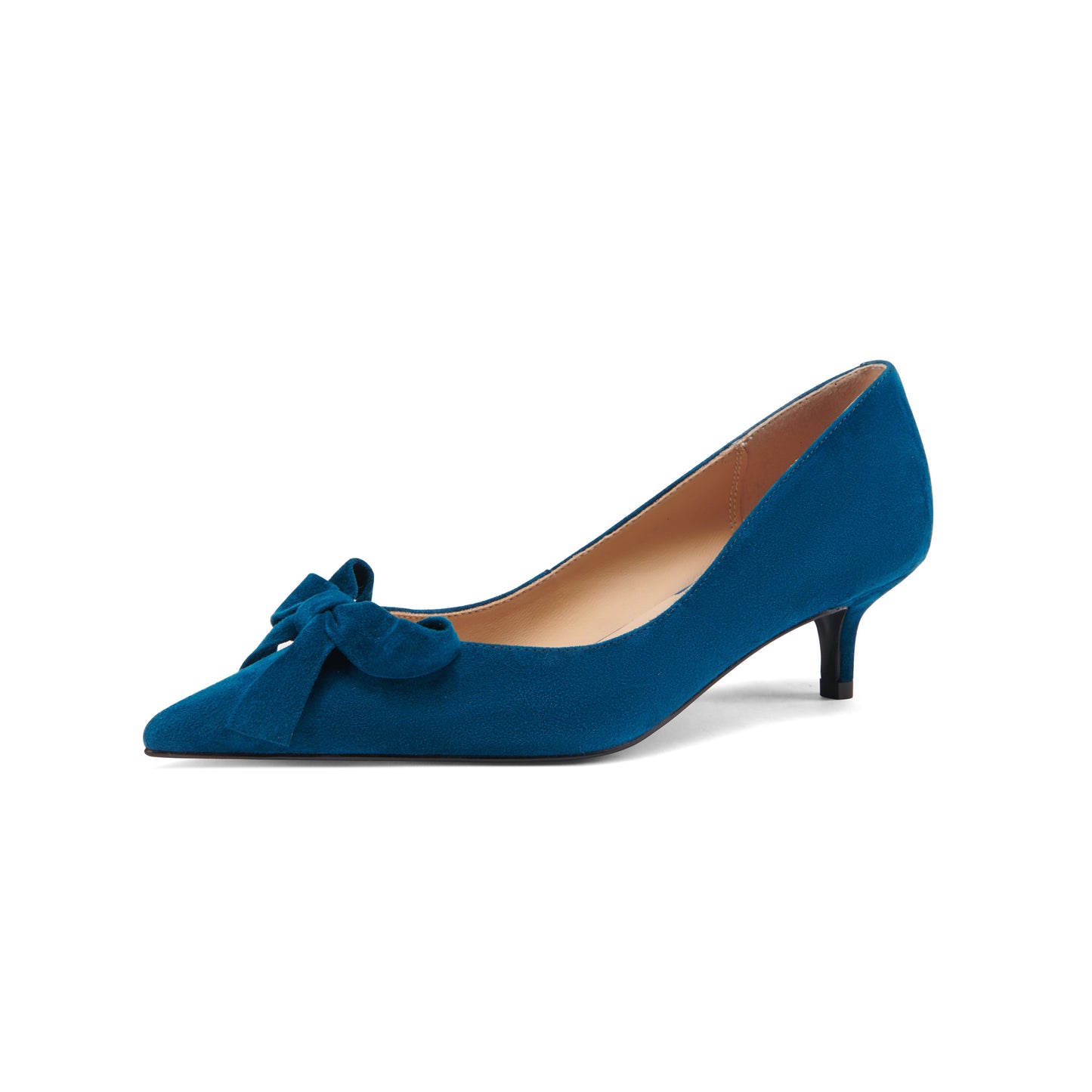 Nine Seven Women's Handmade Suede Leather Pointed Toe Kitten Heel Elegant Loafer Pumps with Bow