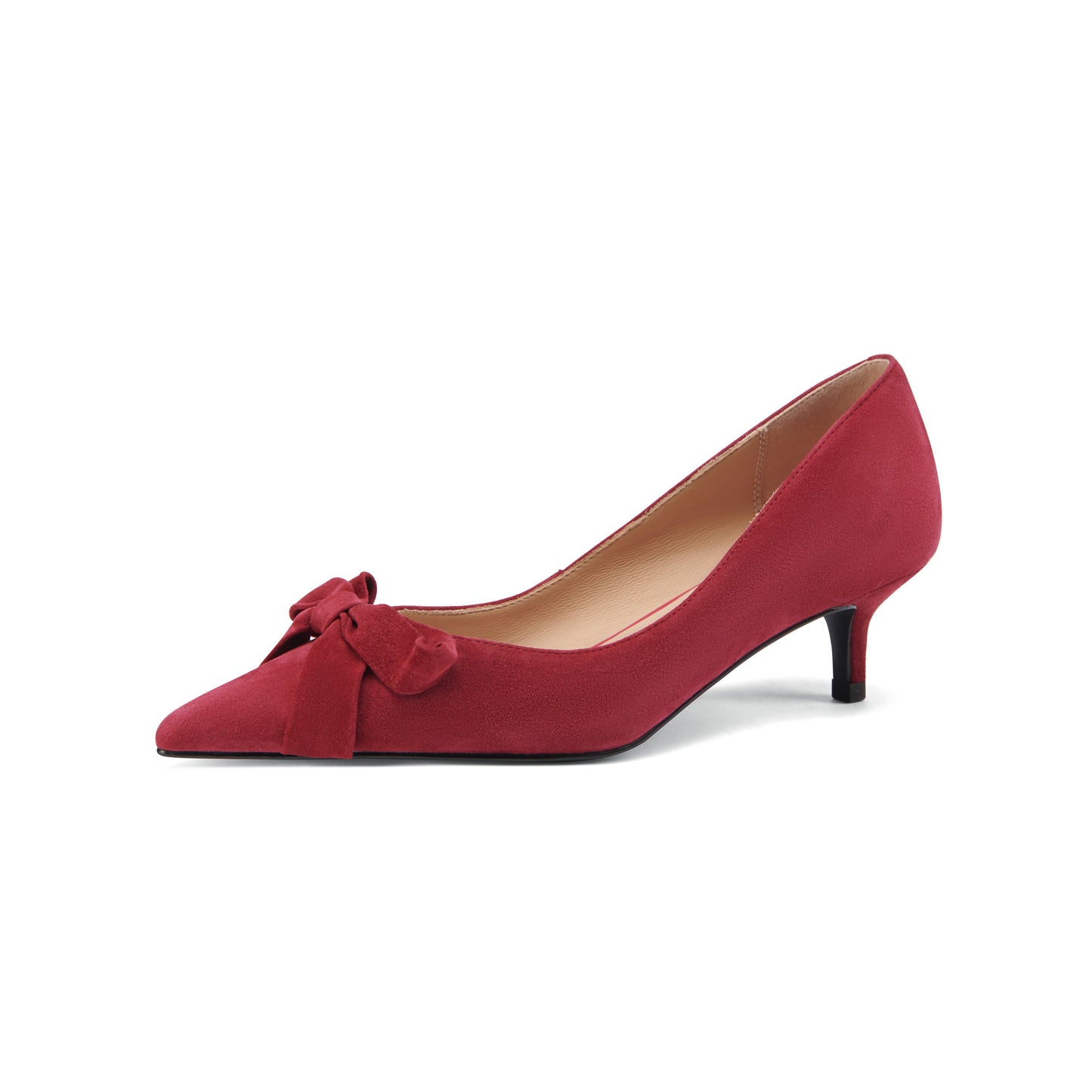Nine Seven Women's Handmade Suede Leather Pointed Toe Kitten Heel Elegant Loafer Pumps with Bow