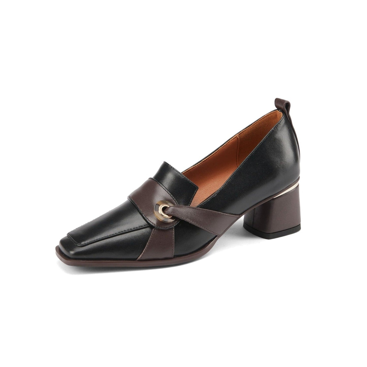 Nine Seven Women's Square Toe Genuine Leather Handmade Chunky Heel Stylish Loafers Shoes
