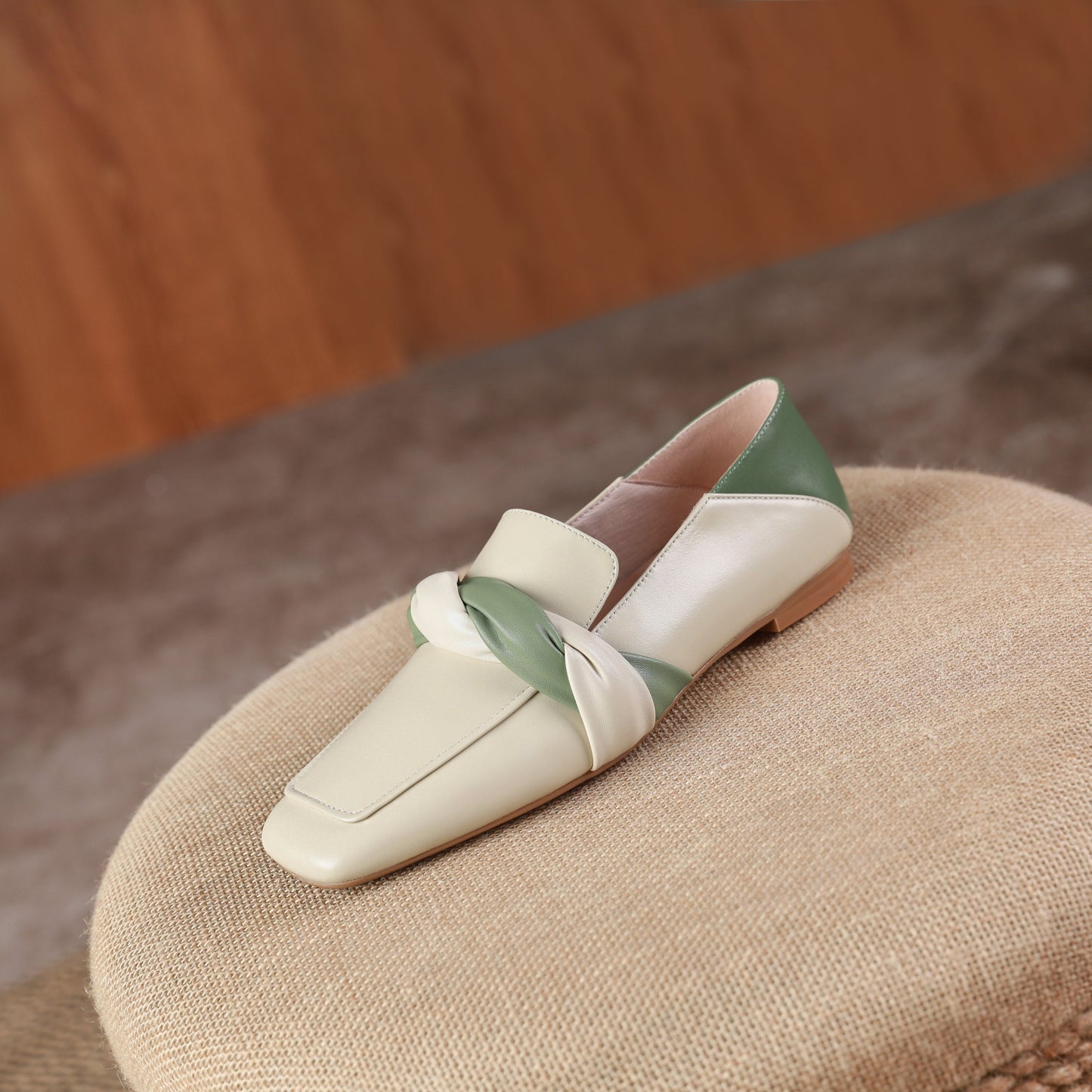 Nine Seven Women's Assorted Colors Genuine Leather Square Toe Handmade Knot Comfot Slip On Flat Shoes