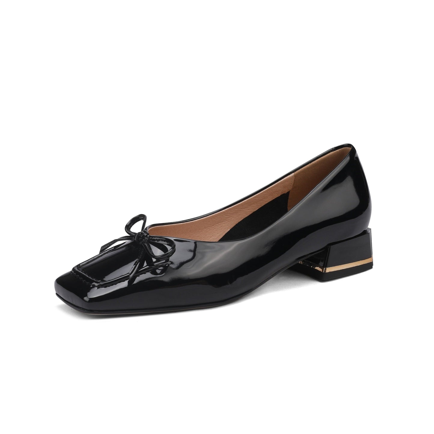 Nine Seven Glossy Patent Leather Women's Handmade Classic Square Toe Block Heel Slip On Loafer Pumps with Bowknot