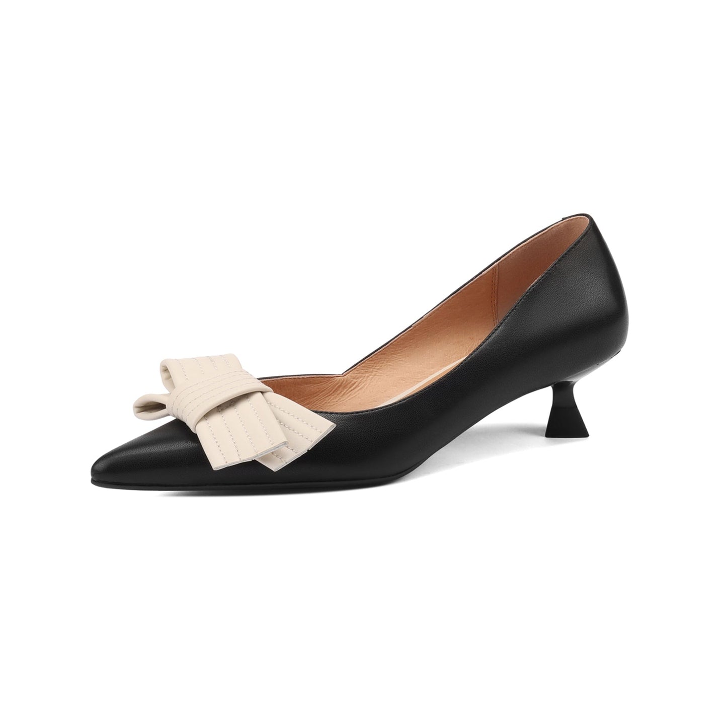 Nine Seven Women's Genuine Leather Pointed Toe Handmade Bowknot Slip On Low Heels Cute Pumps