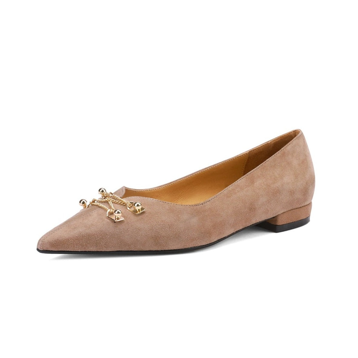 Nine Seven Women's Pointed Toe Suede Leather Handmade Metal Ornament Casual Flat Shoes