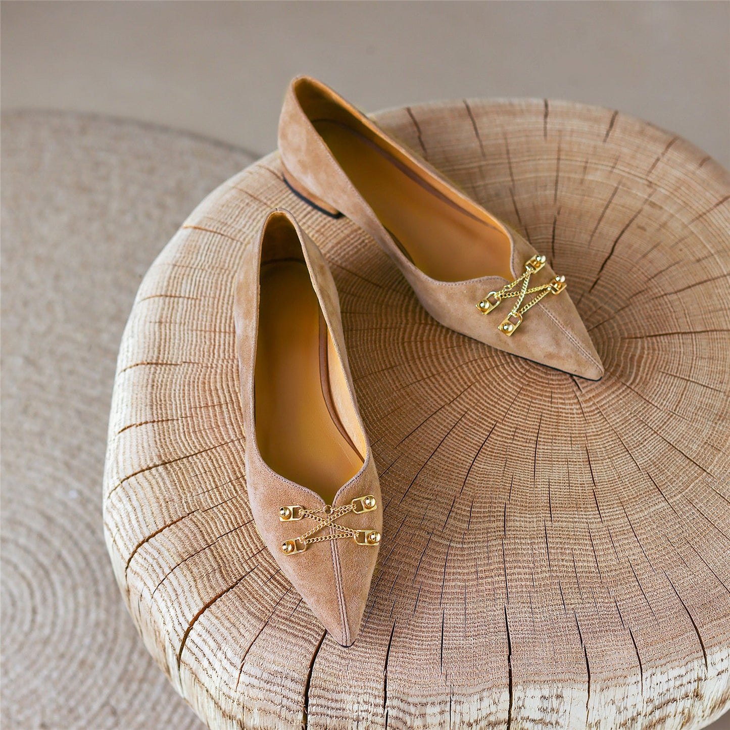 Nine Seven Women's Pointed Toe Suede Leather Handmade Metal Ornament Casual Flat Shoes