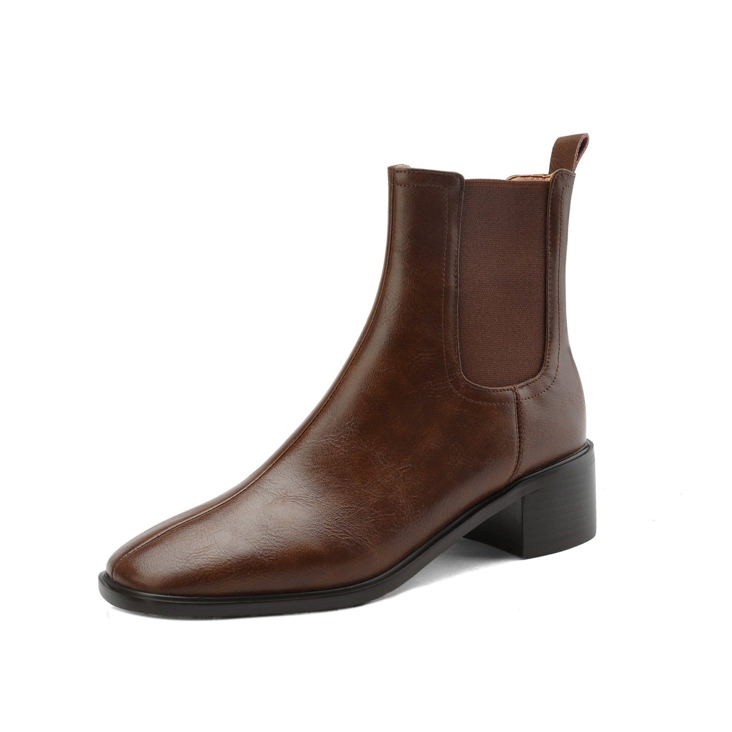 Nine Seven Women's Square Toe Genuine Leather Handmade Chunky Heels Slip On Trendy Ankle Boots