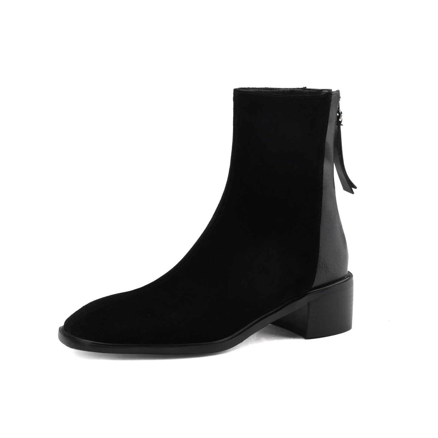 Nine Seven Women's Square Toe Suede&Genuine Leather Hnadmade Back Zipper Low Chunky Heels Casual Mid Calf Boots