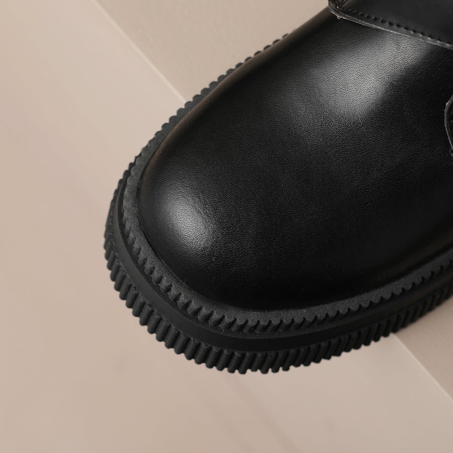 Nine Seven Handmade Women's Genuine Leather Side Zip Buckle Round Toe Low Block Heel Platform Boots