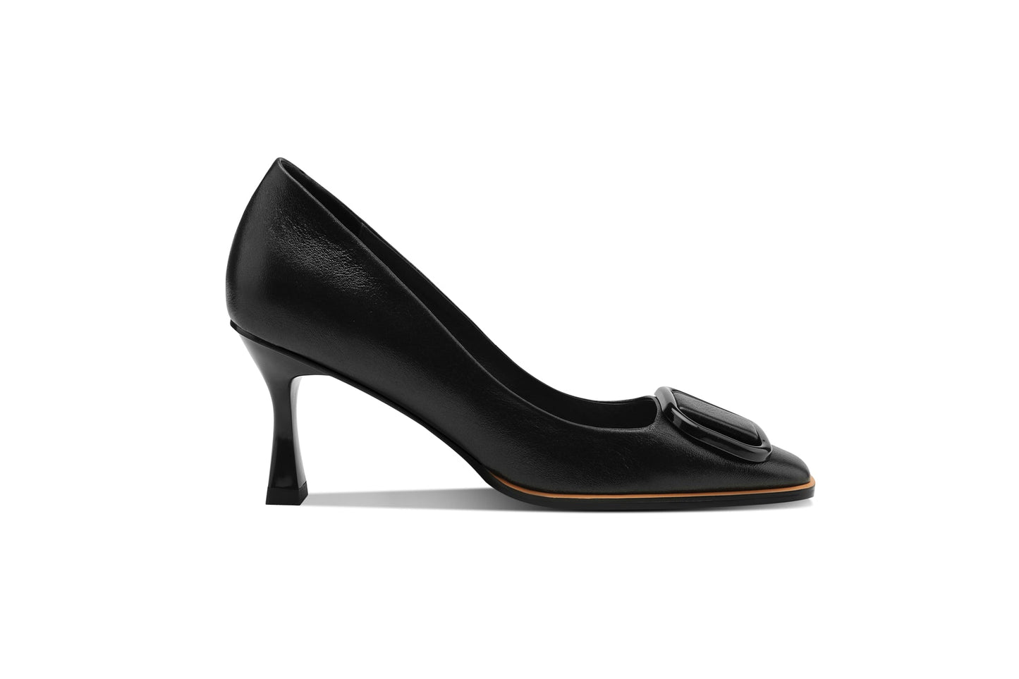 Nine Seven Women's Genuine Leather Square Toe Handmade Stiletto Mid Heels Pumps Shoes with Buckle