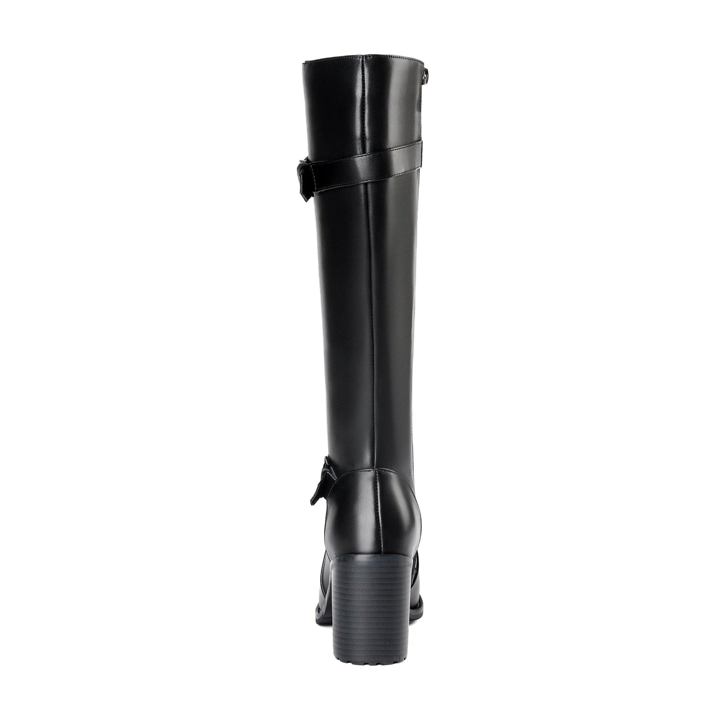 Nine Seven Genuine Leather Round Toe Chunky High Heel Comfortable Knee High Boots