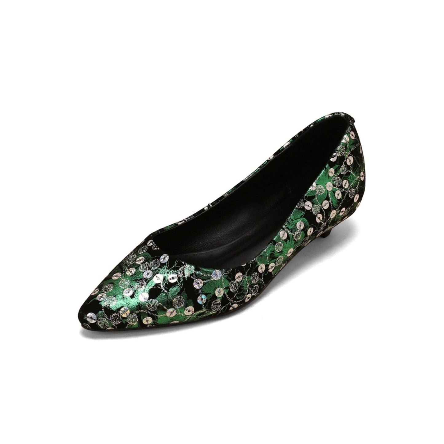 Nine Seven Women's Pointed Toe Genuine Leather Handmade Low Heel Slip On Unique Pump Shoes
