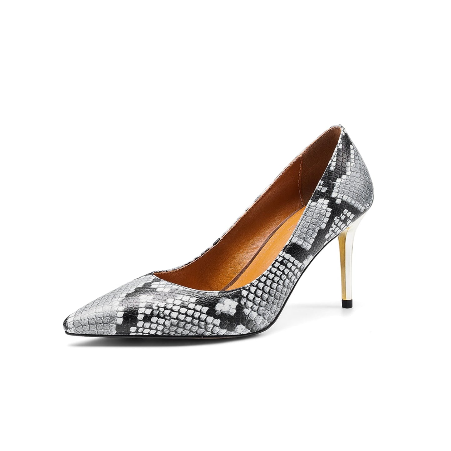 Nine Seven Women's Snakeskin Leather Handmade Pointed Toe Stiletto Heel Slip On Pumps