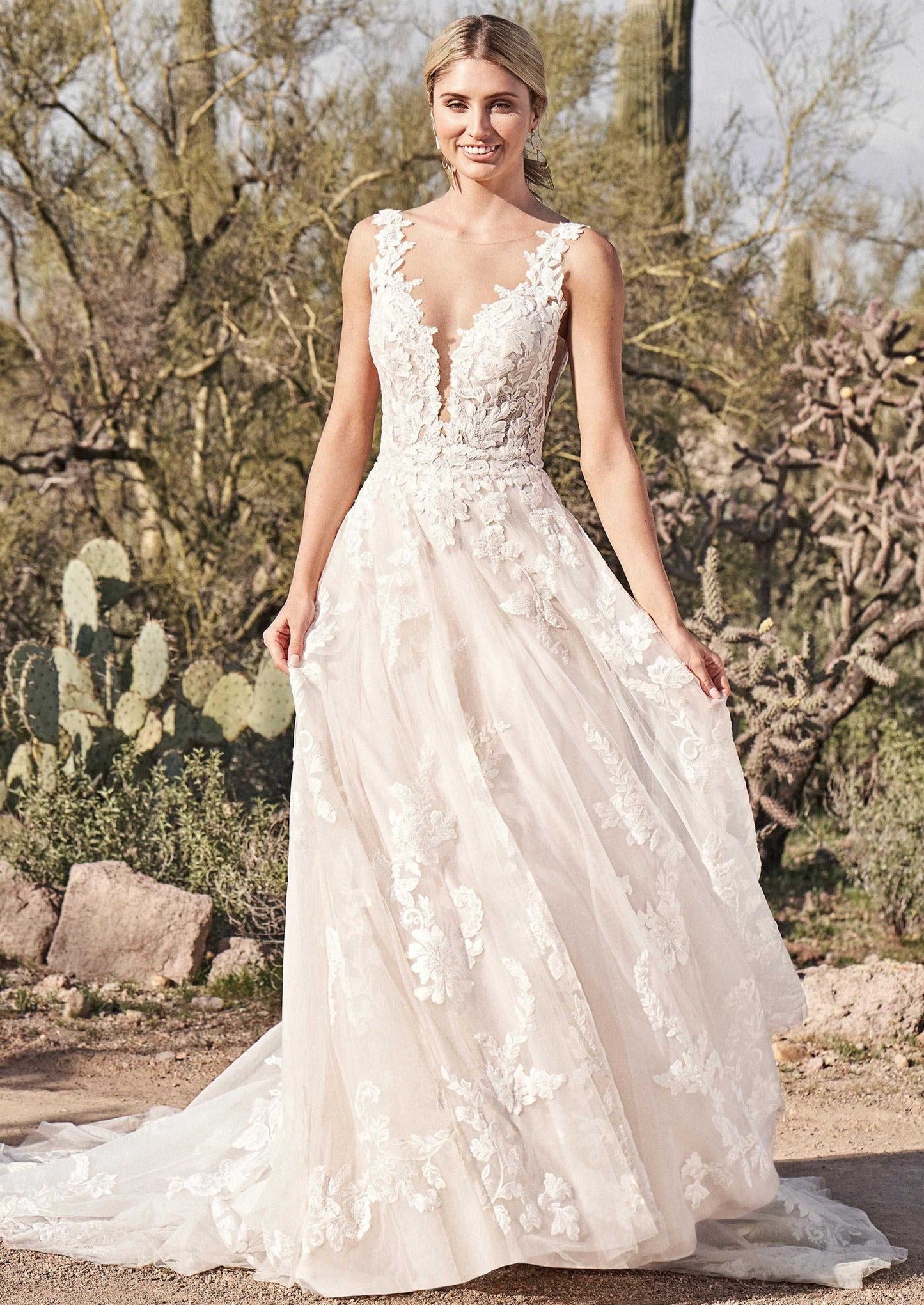Nine Seven A-Line Plunging V-Neckline Low and Open Scoop Back Wedding Dress Customization