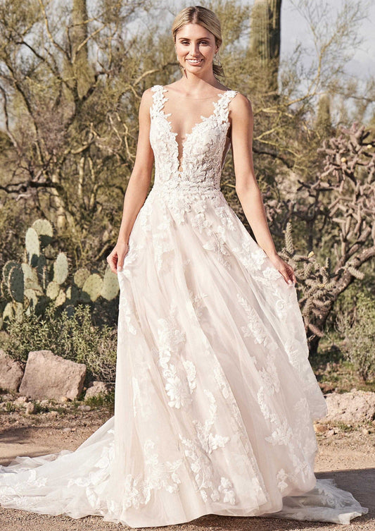 Nine Seven A-Line Plunging V-Neckline Low and Open Scoop Back Wedding Dress Customization
