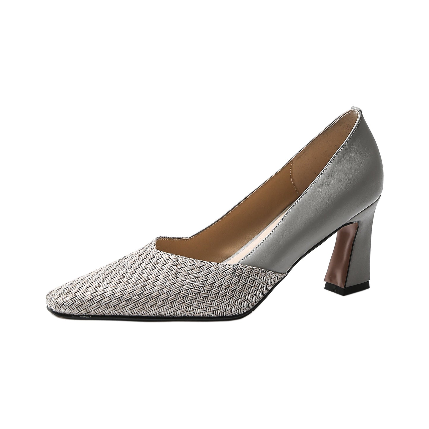 Nine Seven Women's Genuine Leather Fabric Handmade Little Square Toe High Heel Slip On Graceful Pump Shoes