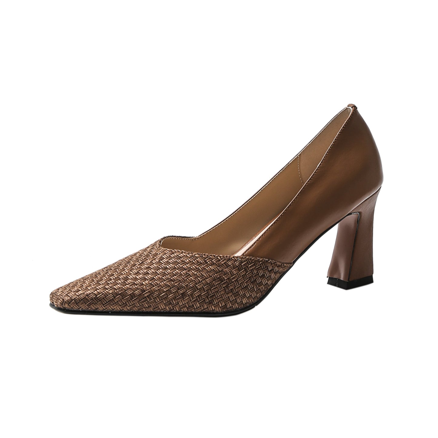 Nine Seven Women's Genuine Leather Fabric Handmade Little Square Toe High Heel Slip On Graceful Pump Shoes