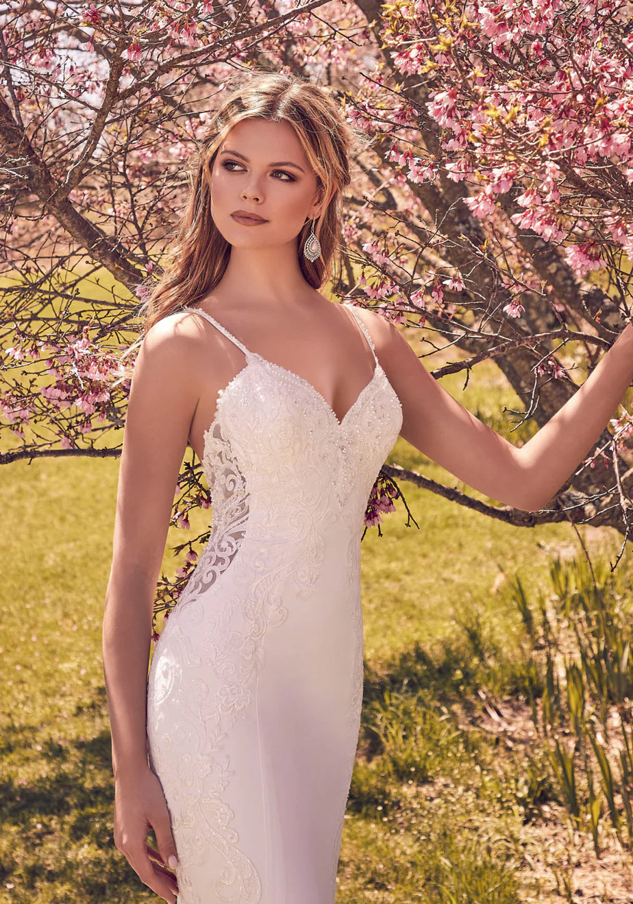 Nine Seven Plunging V-Neckline Spaghetti Strap Open Scoop Back Bohemian Wedding Dress Customization