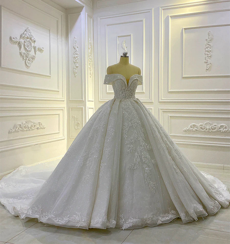 Nine Seven Applique Crystal Sleeveless Bridal Gown With Train Princess Wedding Dresses Customization