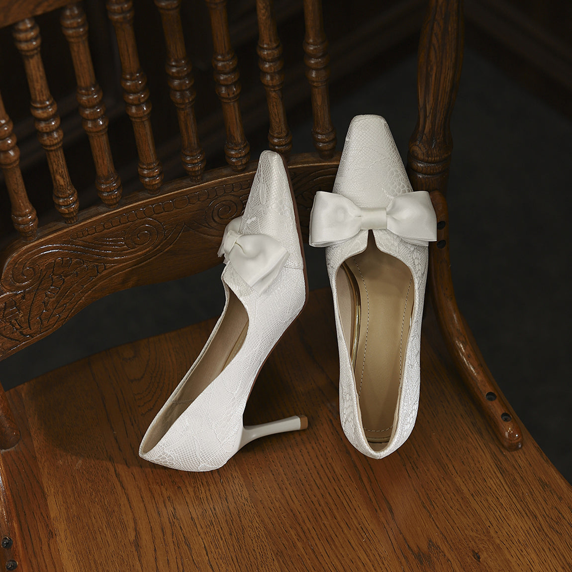 Handmade Women's Satin Bowknot Slip On Stiletto Heel Bridal Weeding Pumps Shoes