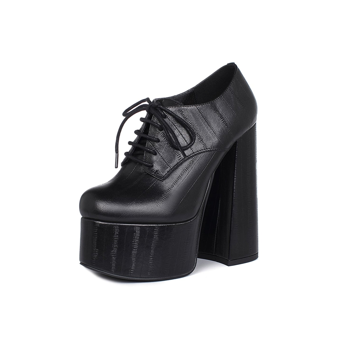 Nine Seven Women's Leather Handmade Pointed Toe Supper High Chunky Heel Lace Up Pump Shoes