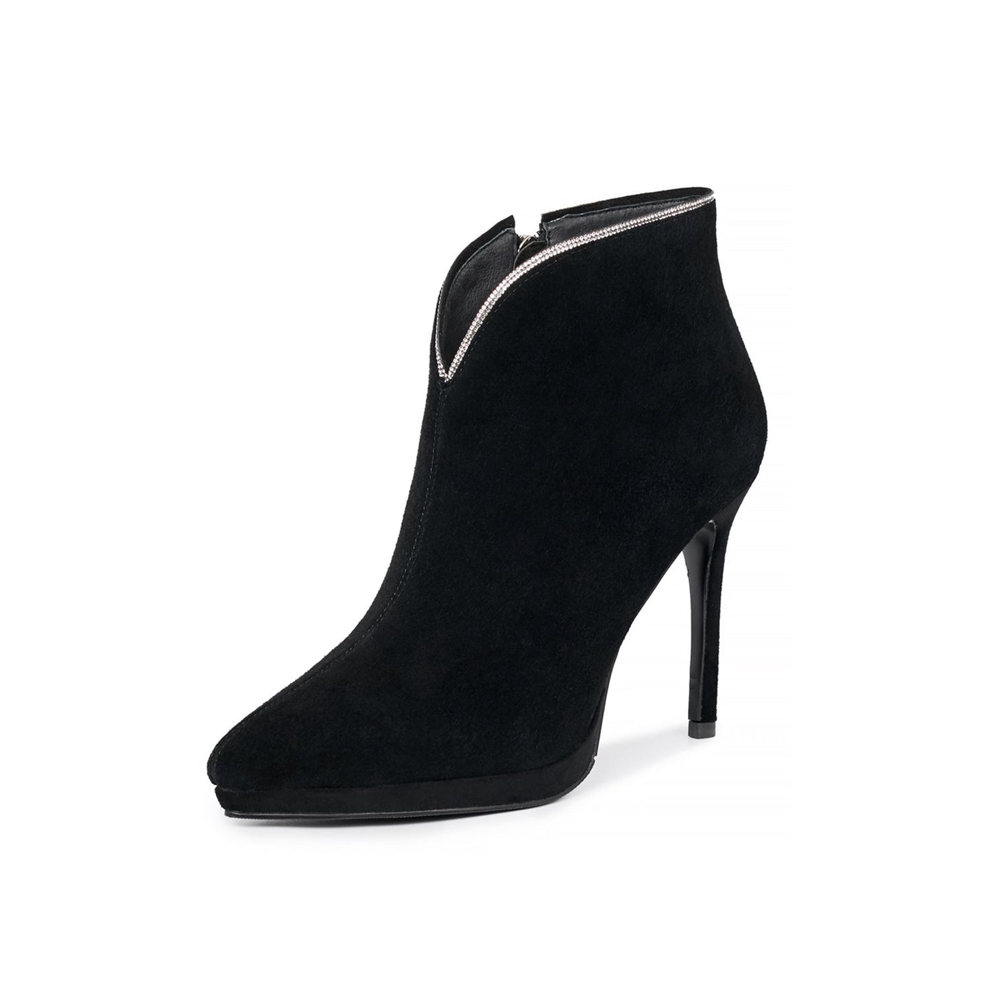 Nine Seven Women's Handmade Leather Stiletto high Heel Zip Up Clear Pointed Toe Platform V-Shaped Ankle Boots