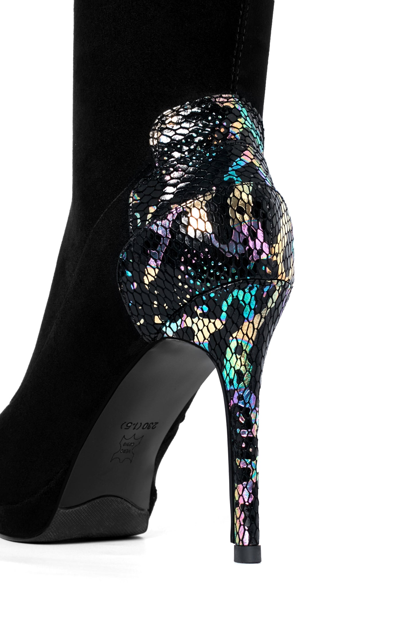 Nine Seven Women's Handmade Suede Leather Pointed Toe Sexy Stiletto High Heel Stretch Half Zip Black Over the Knee High Boots with Colorful Sequin