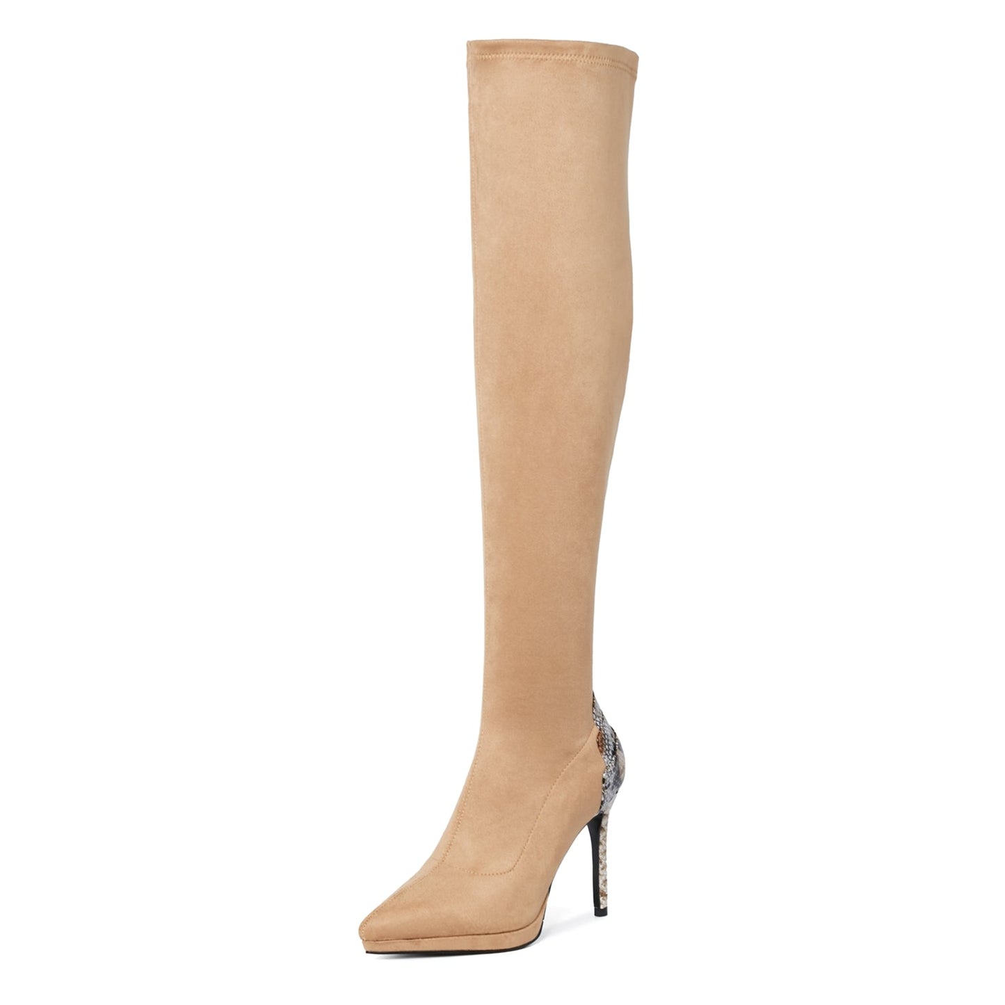 Nine Seven Women's Handmade Suede Leather Pointed Toe Sexy Stiletto High Heel Stretch Half Zip Black Over the Knee High Boots with Colorful Sequin