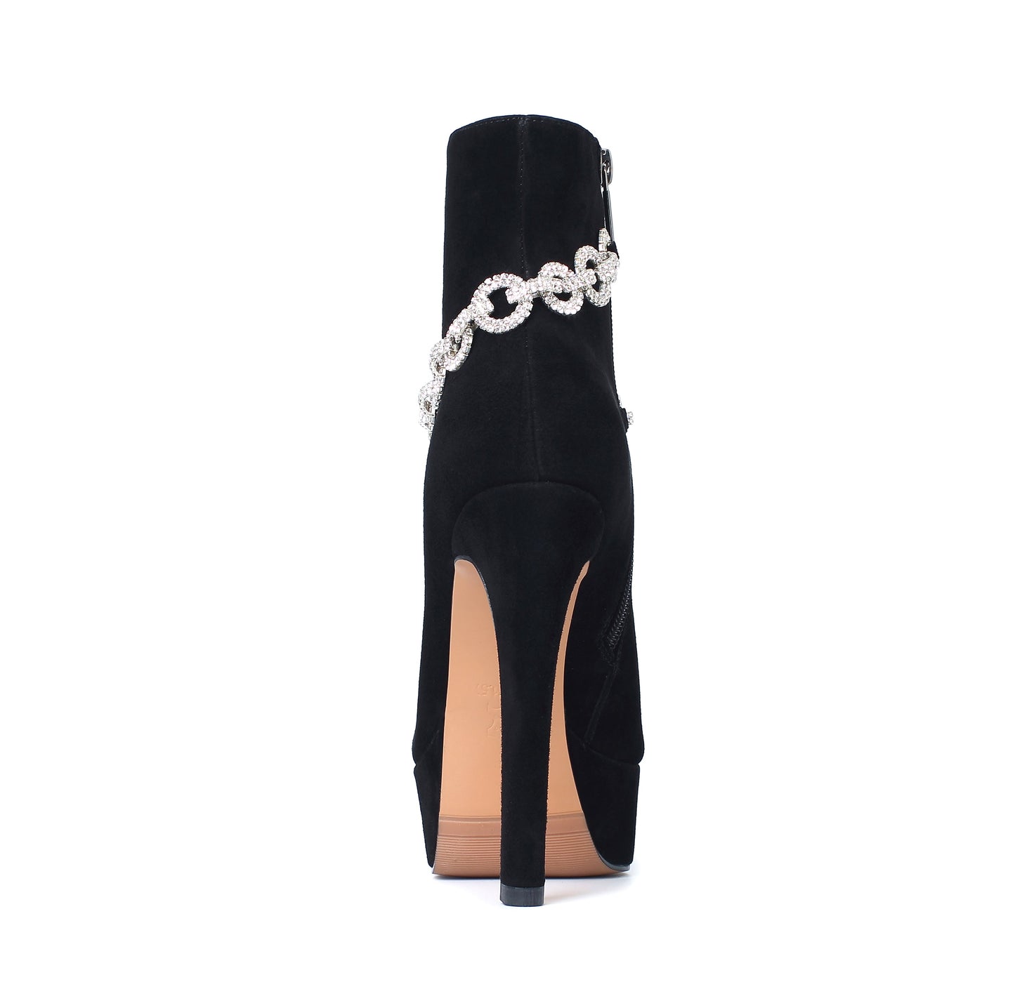 Nine Seven Suede Leather Handmade Women's Sexy Stiletto Heel Side Zip Up Platform Glitter Rhinestones Decor Sexy Ankle Booties