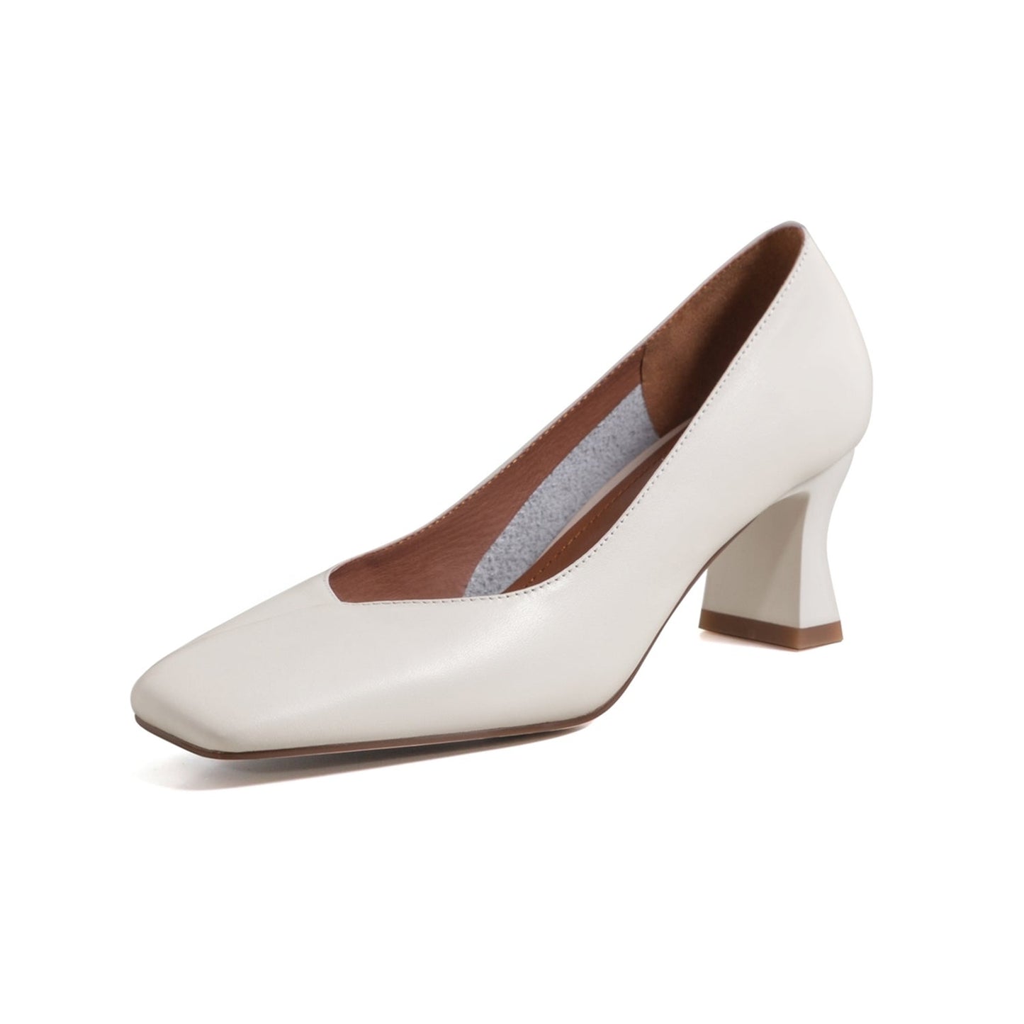 Nine Seven Genuine Leather Handmade Women's Square Toe Unique Mid Heel Slip On Comfortable Pumps