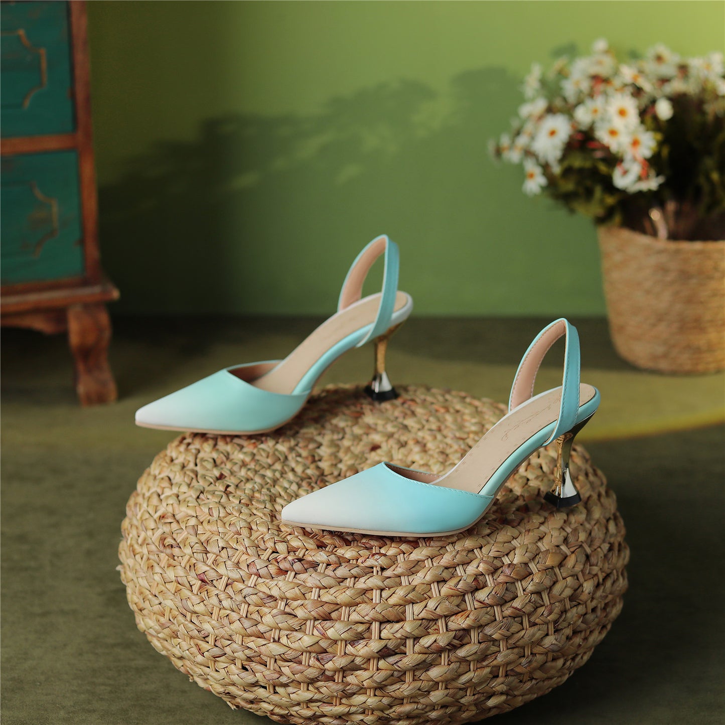 Graduated Colors Handmade Women's Pointed Toe High Heel Slingback Sandal Shoes