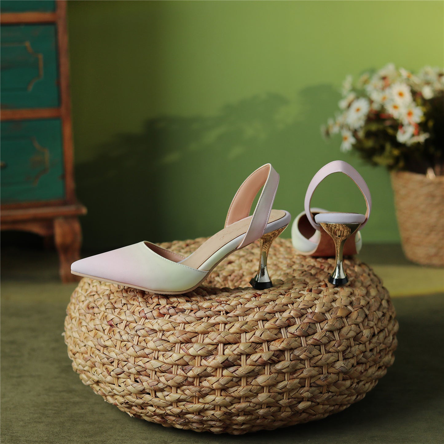 Graduated Colors Handmade Women's Pointed Toe High Heel Slingback Sandal Shoes