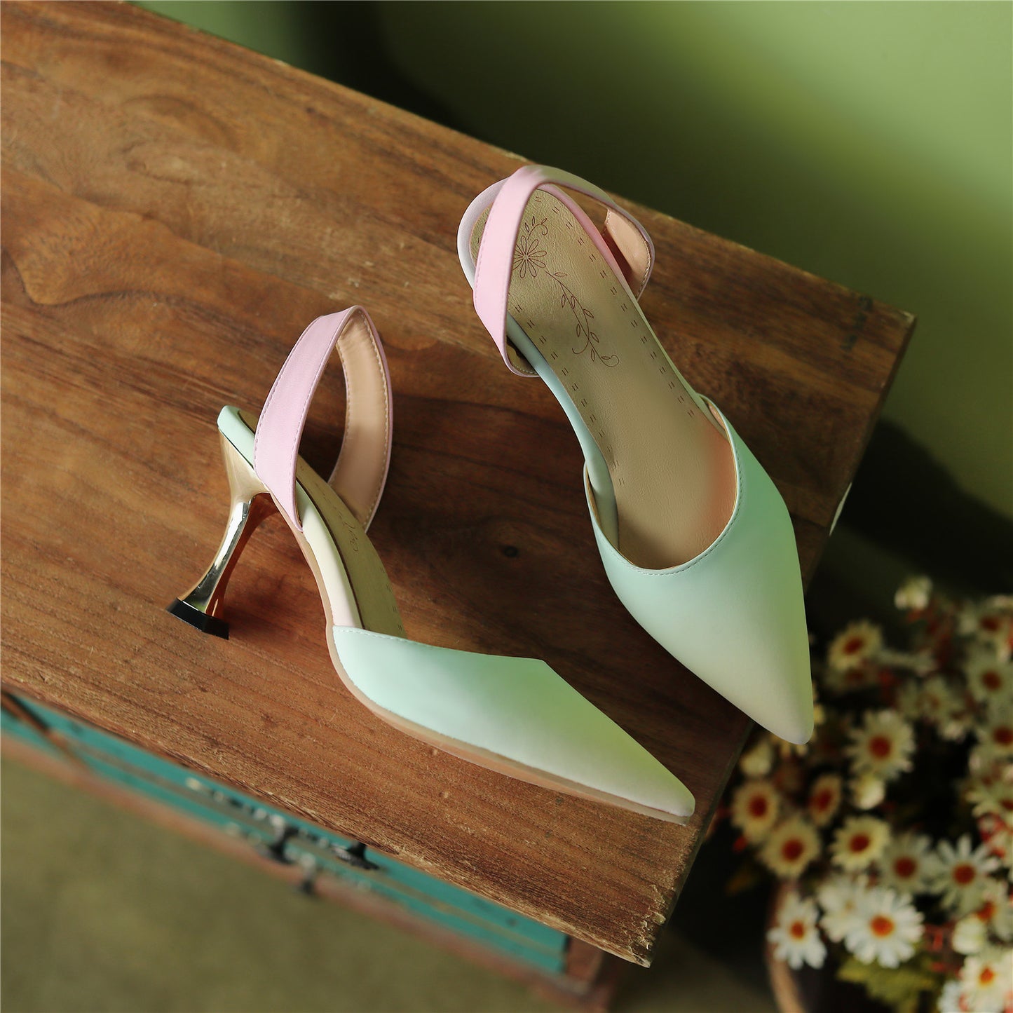 Graduated Colors Handmade Women's Pointed Toe High Heel Slingback Sandal Shoes