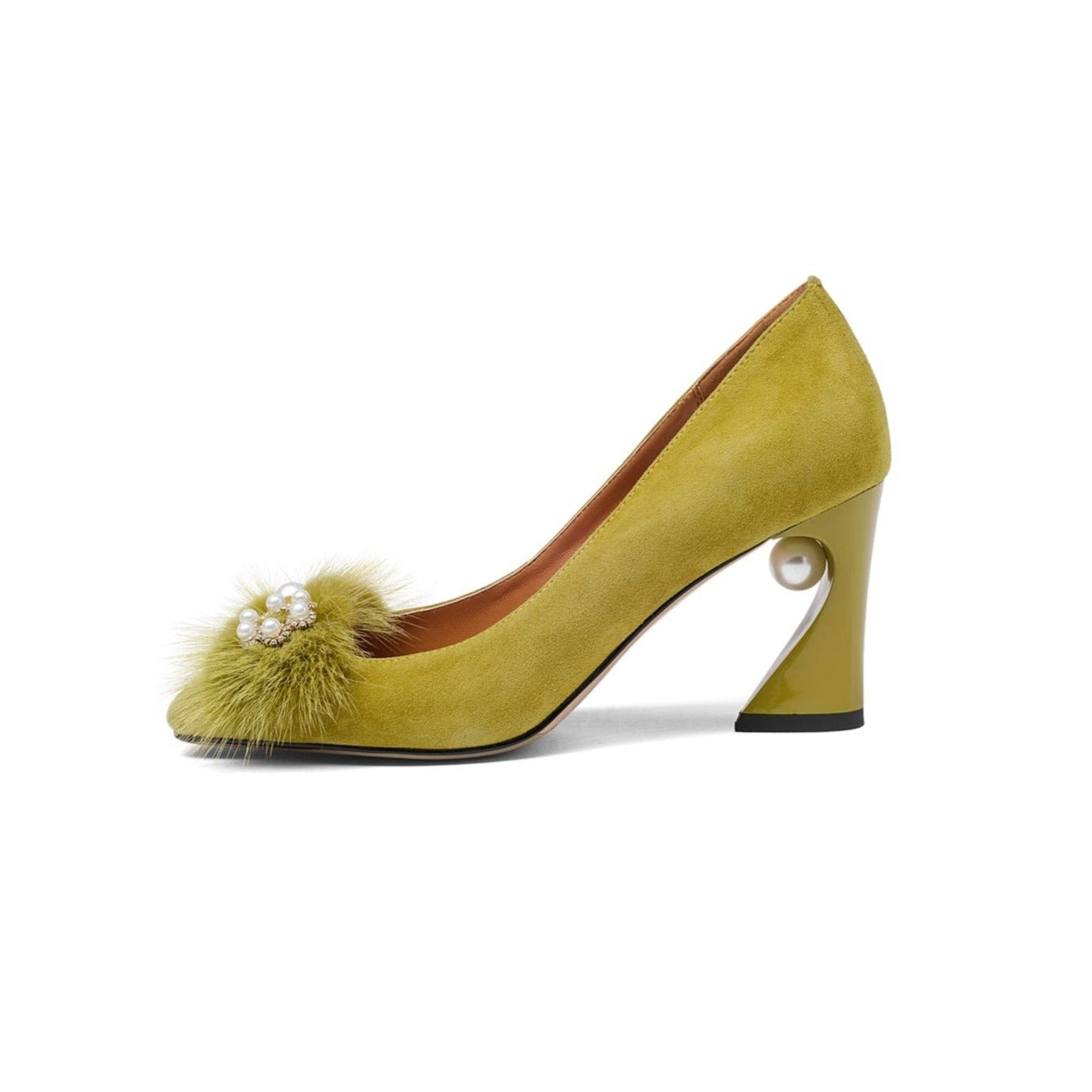 Nine Seven Suede Leather Square Toe Chunky High Heel Comfortable Pump