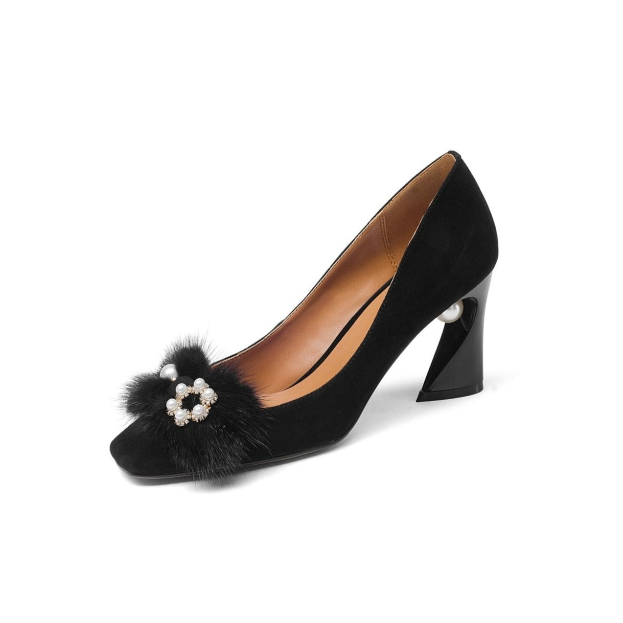 Nine Seven Suede Leather Square Toe Chunky High Heel Comfortable Pump