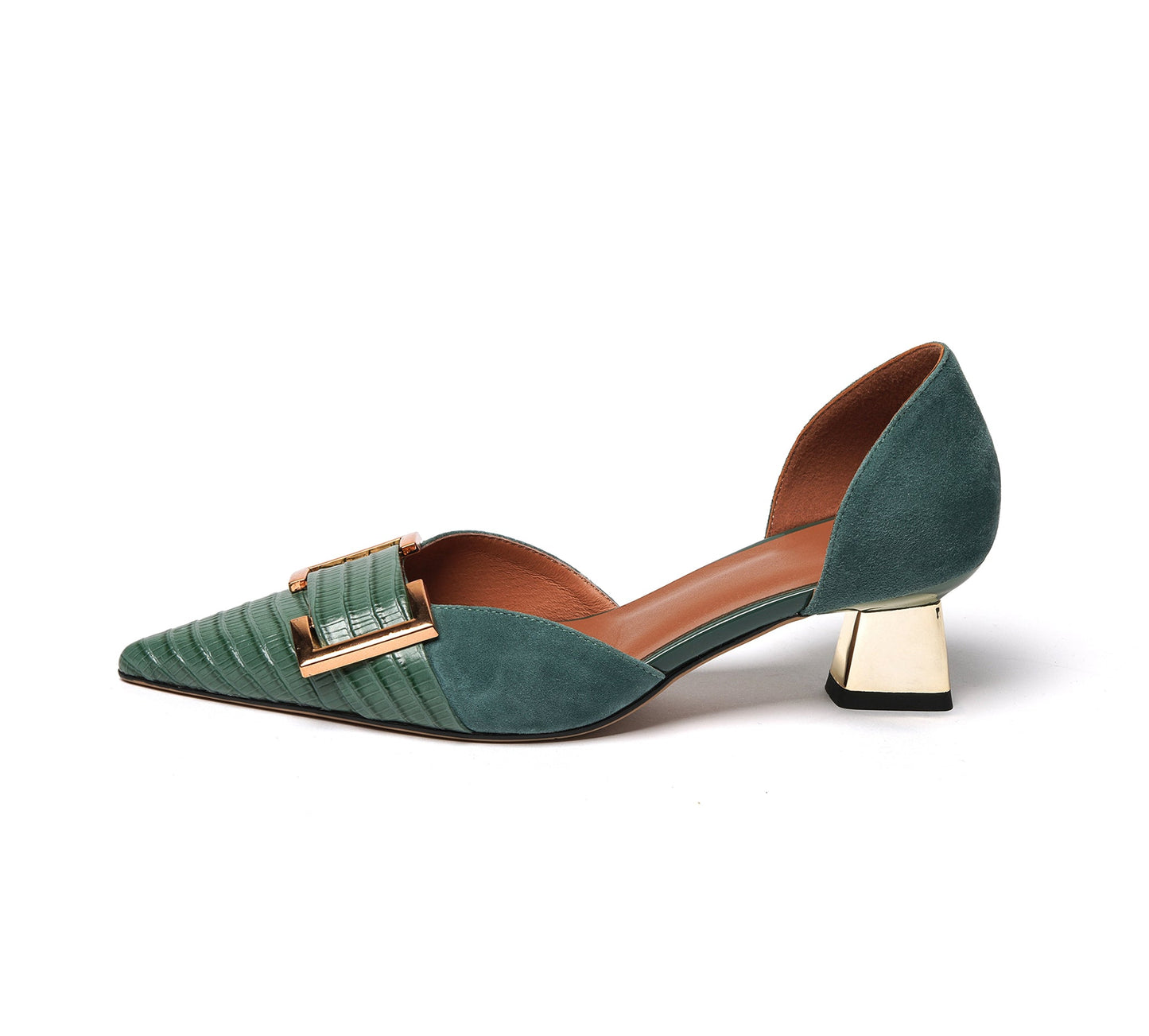 Nine Seven Women's Pointed Toe Handmade Buckle Genuine/Suede Leather Slip On Low Heel Pump Shoes