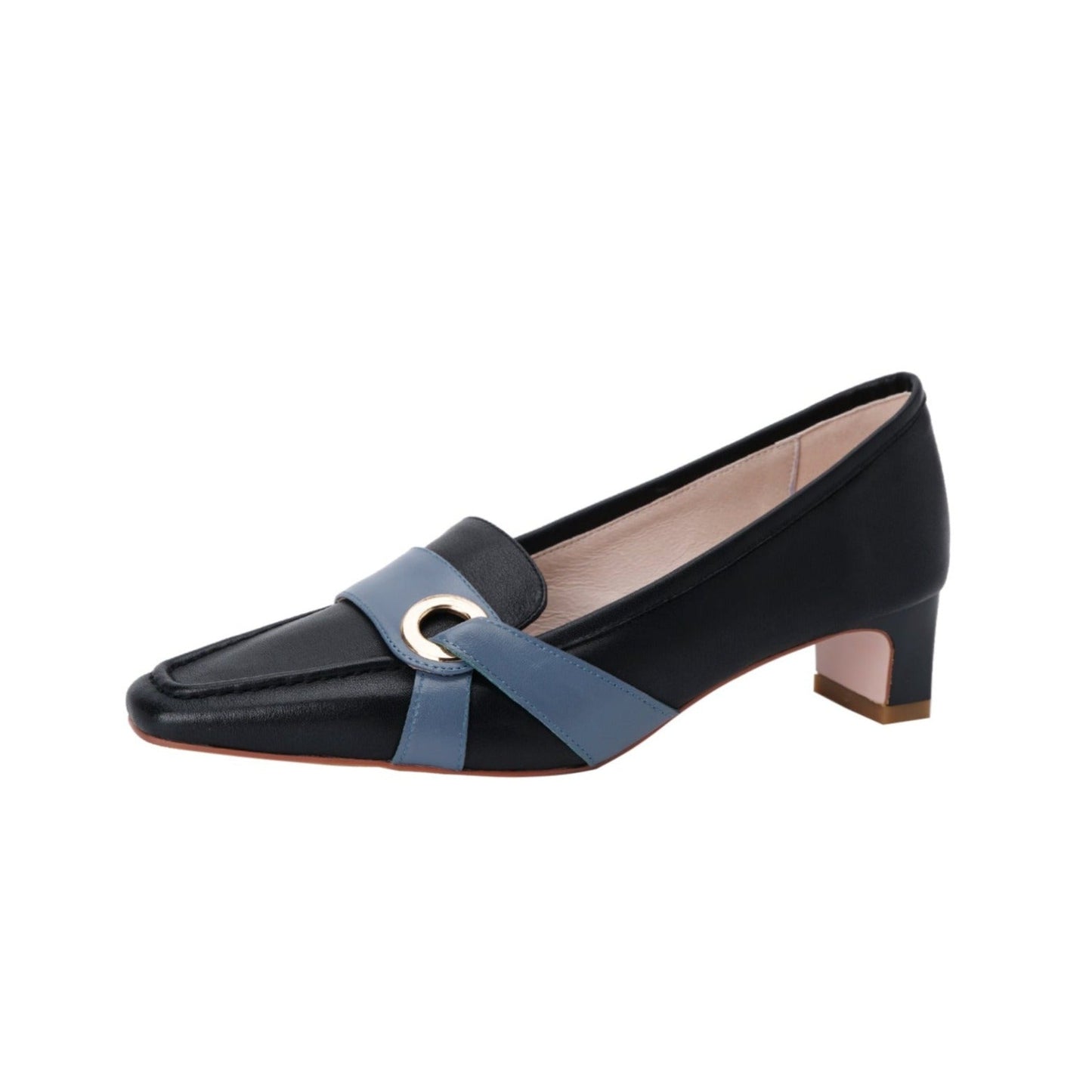 Nine Seven Women's Square Toe Genuine Leather Handmade Low Heels Slip On Casual Pumps Shoes
