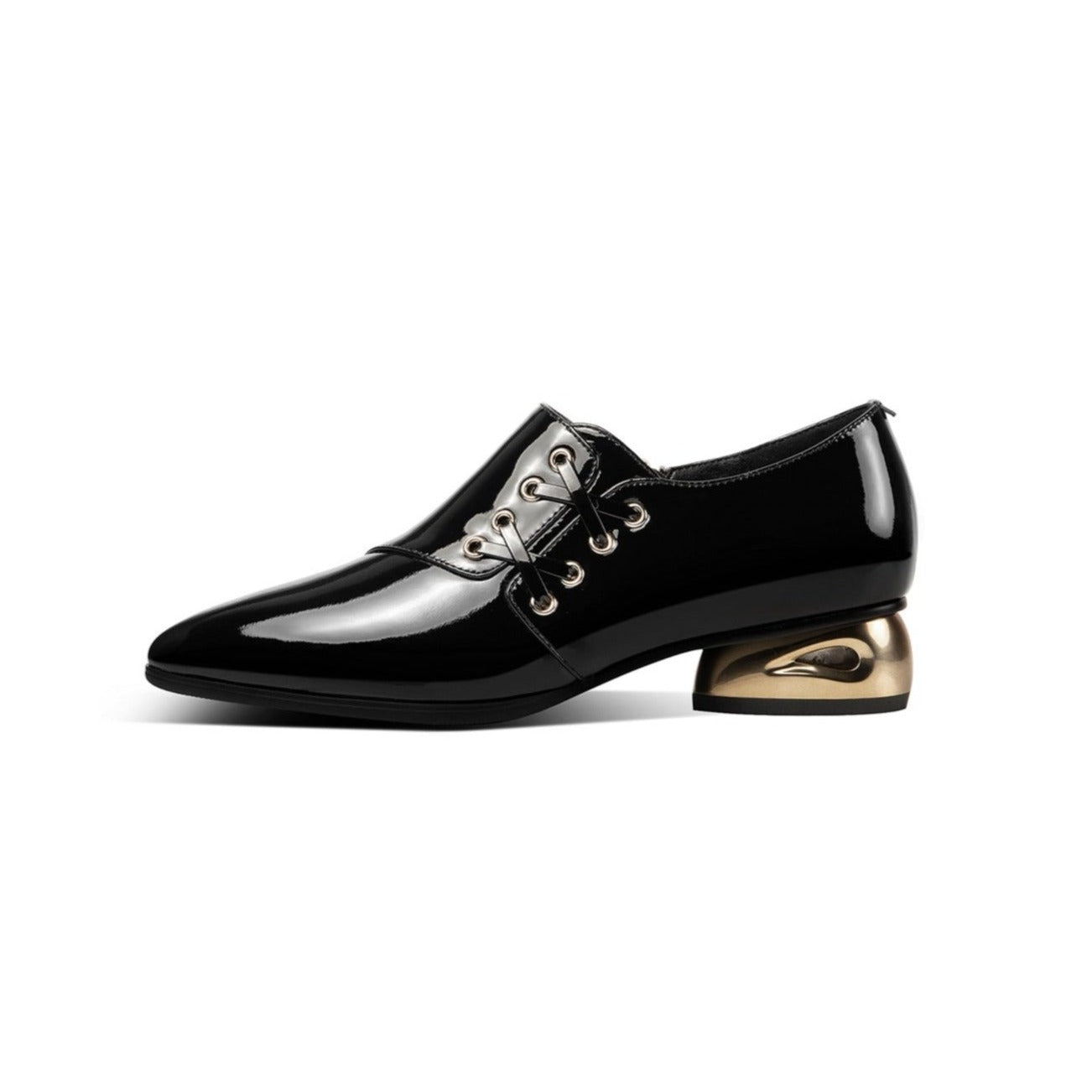 Nine Seven Women's Patent Leather Handmade Low Chunky Heel Pointed Toe Side Zipper Loafer Pump Shoes