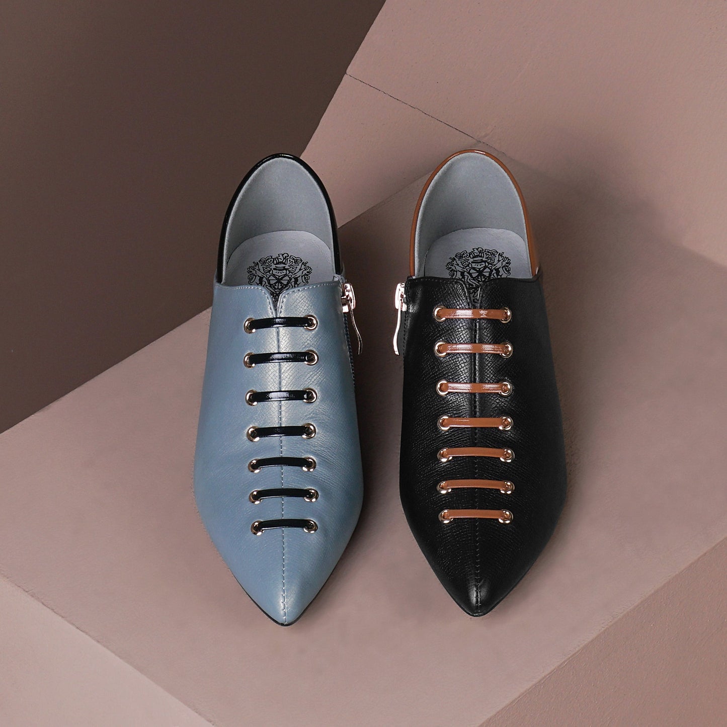 Nine Seven Women's Handmade Genuine Leather Unique Low Chunky Heel Pointed Toe Side Zip Up Assorted Color Pump Shoes