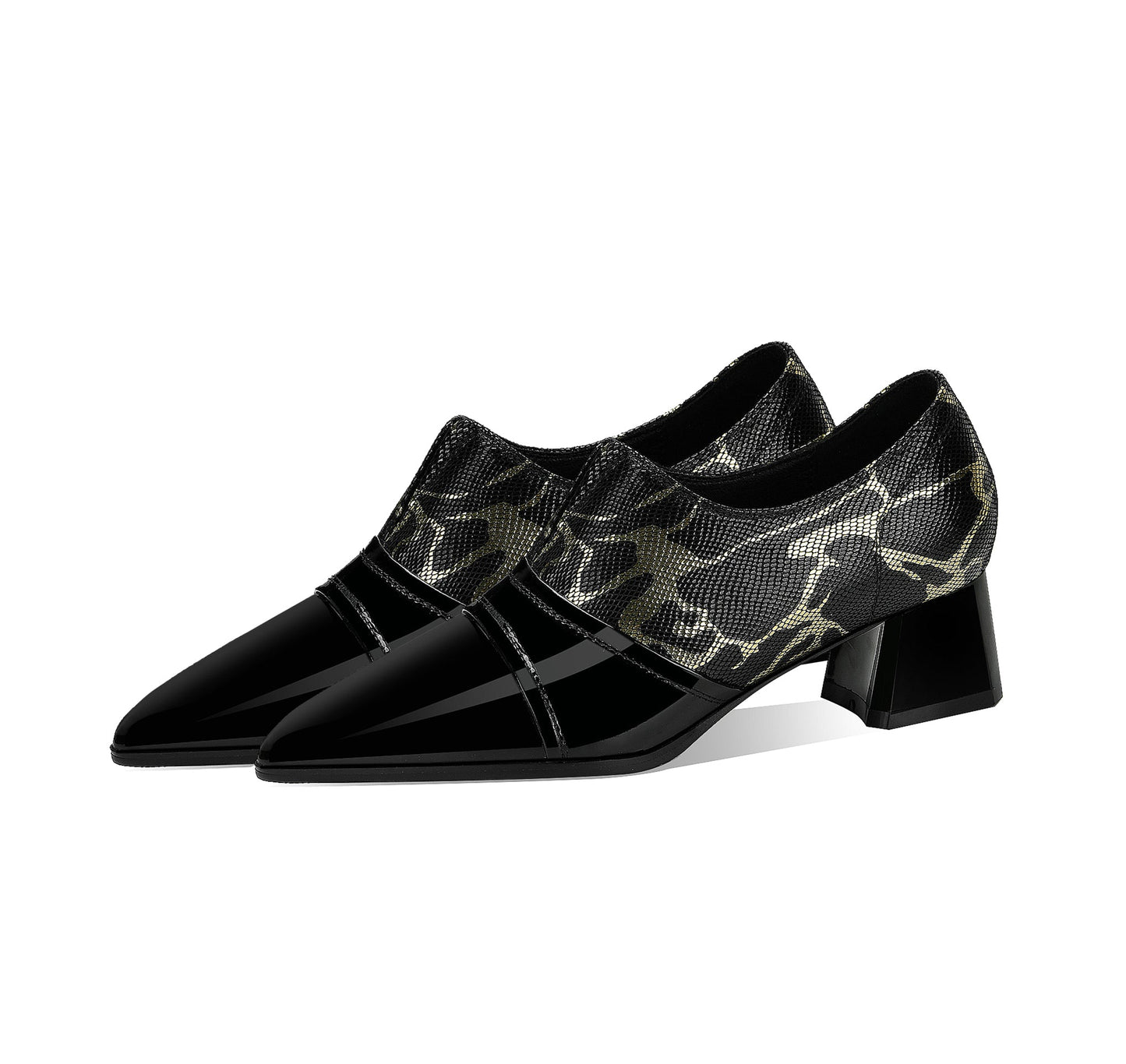 Nine Seven Women's Pointed Toe Genuine Leather Handmade Chunky Heels Slip On Casual Loafers Shoes