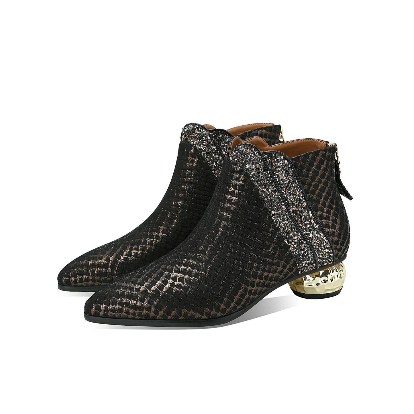Nine Seven Women's Pointed Toe Genuine Leather Handmade Back Zipper Low Chunky Heels Stylish Ankle Boots