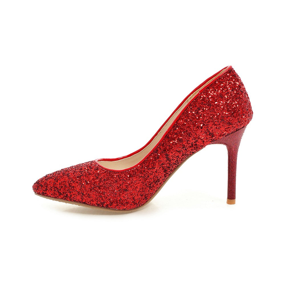 Nine Seven Women's Handmade Pointed Toe Glitter High Stileto Heel Slip On Bridal Pumps Shoes