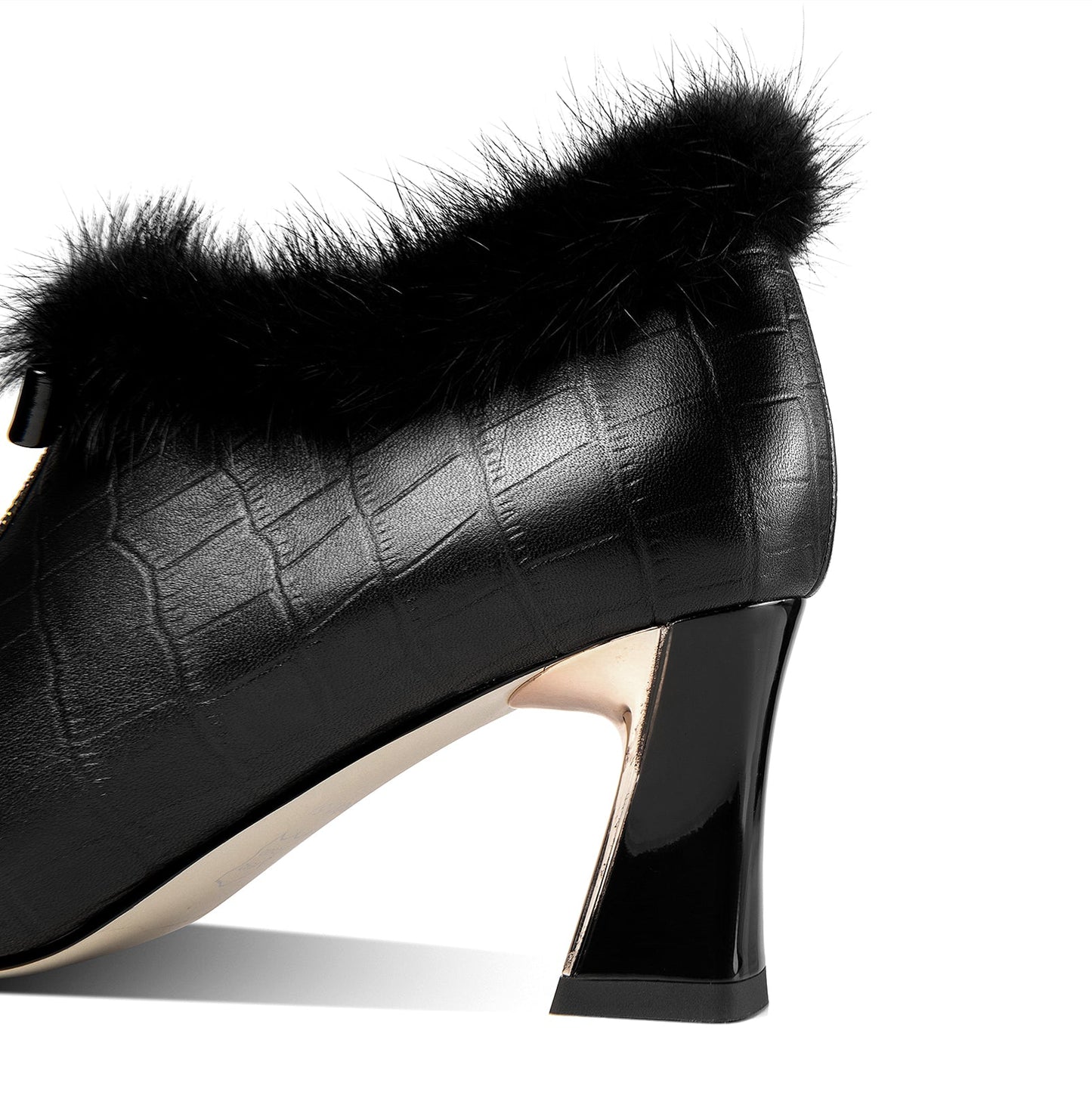 Nine Seven Genuine Leather Women's Handmade Elegant Mid Heel Side Zip Up Fur Decor Oxford Pumps with Boetie