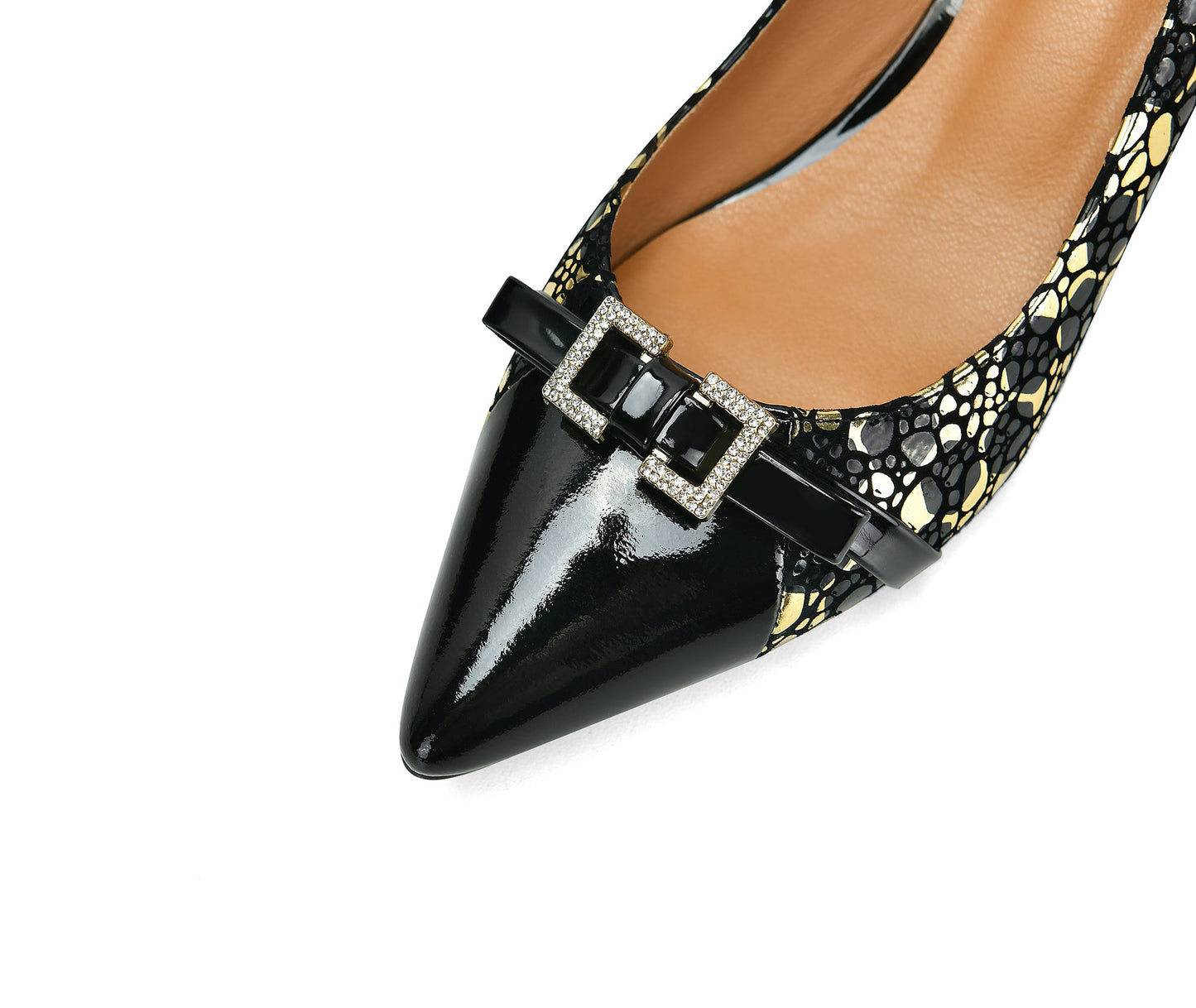 Nine Seven Women's Handmade Genuine Leather Patent Pointed Toe Modern Buckle Slip On Comfort Heel Pumps