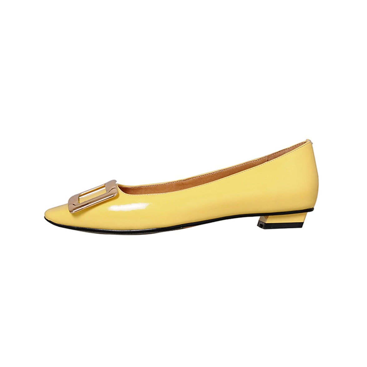 Nine Seven Women's Square Toe Patent Leather Handmade Buckle Comfort Slip On Flat