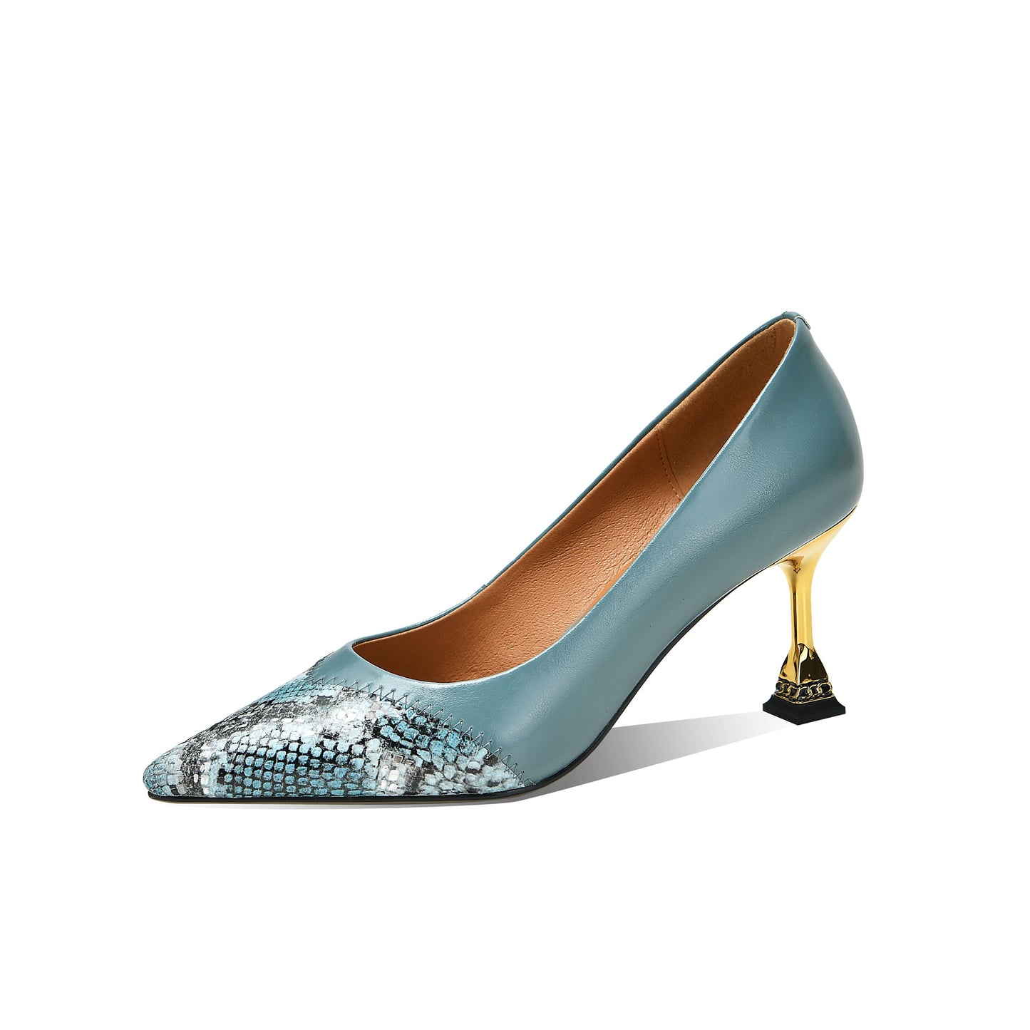 Nine Seven Women's Pointed Toe Snakeskin Printed Genuine Leather Handmade Stiletto Mid Heels Stylish Pumps Shoes