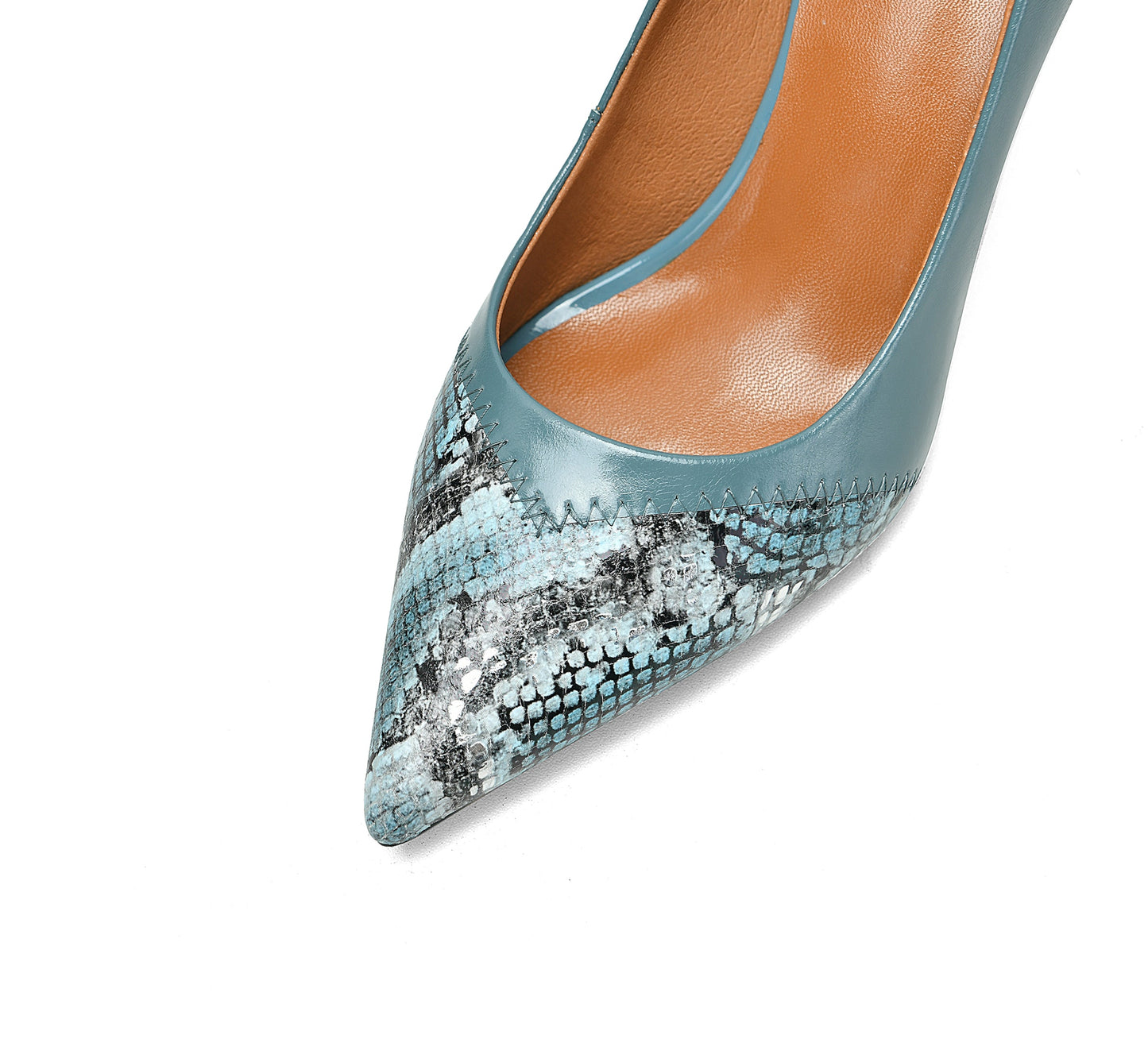 Nine Seven Women's Pointed Toe Snakeskin Printed Genuine Leather Handmade Stiletto Mid Heels Stylish Pumps Shoes