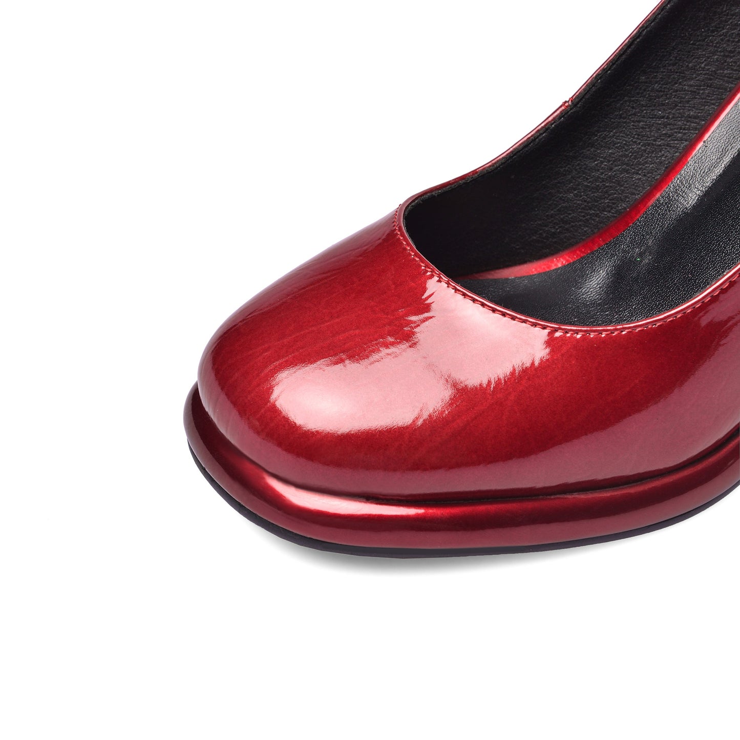 Nine Seven Women's Patent Leather Rouns Toe Handmade Buckle Belt High Chunky Heel Trendy Pumps Shoes